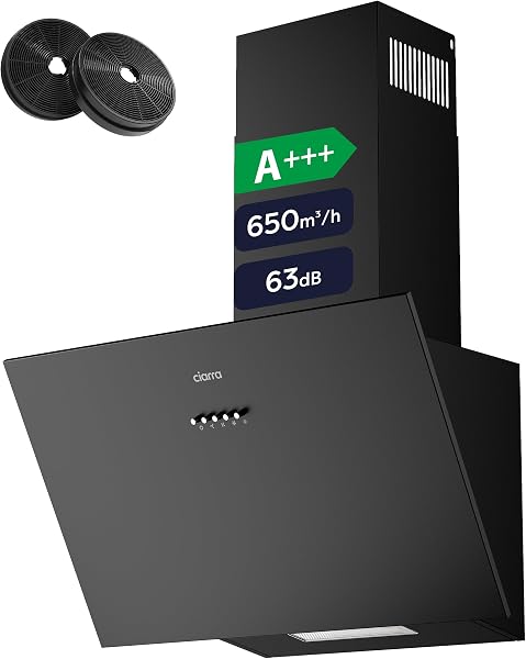 CIARRA CBCB6762A Angled Cooker Hood 60cm with CBCF003 Carbon Filters 650m³/h Head-Free Chimney Vent Hood with LED Lights Ducting&Recirculating Kitchen Extractor Fan - 1
