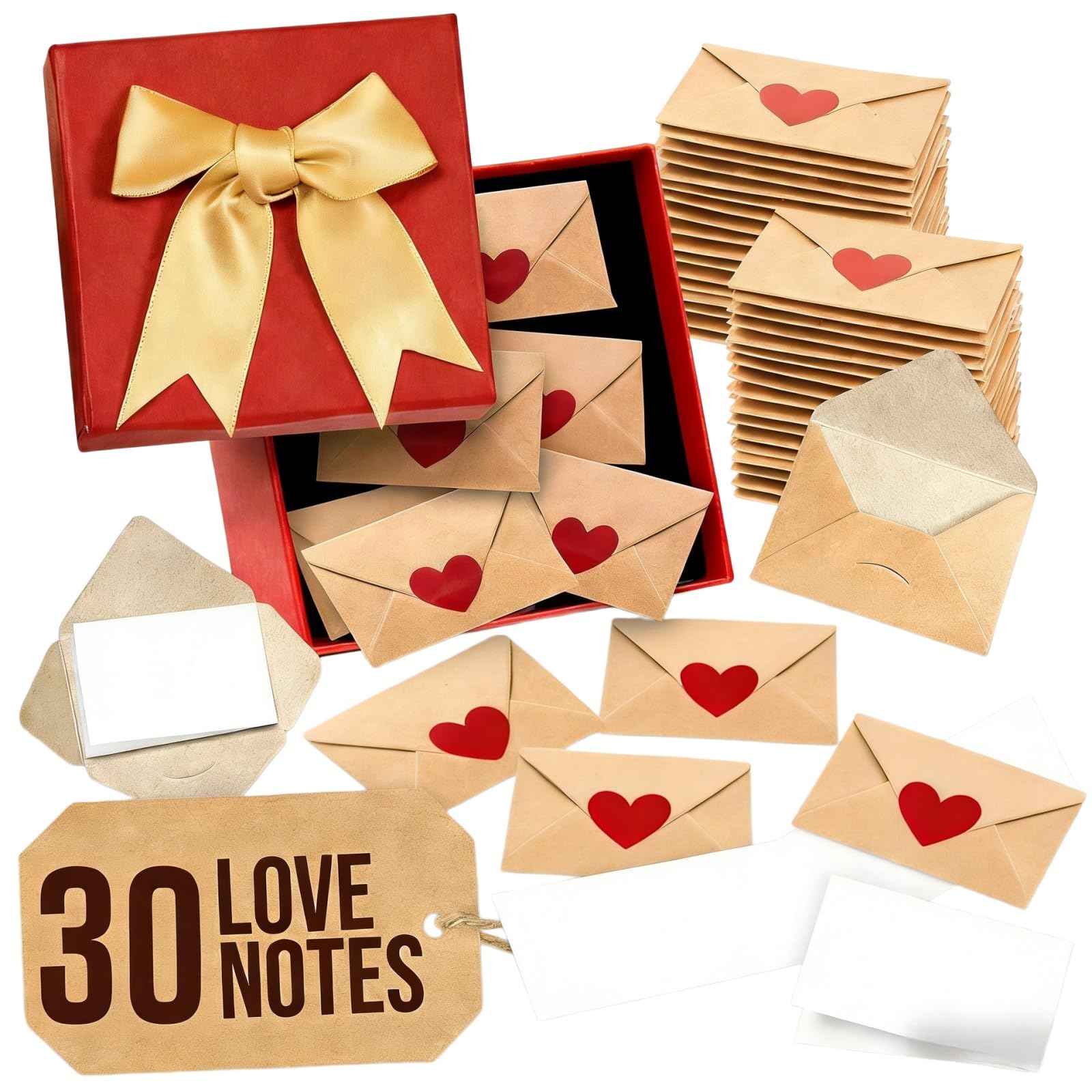 Nebulith 30PCS Mini Love Notes with Envelopes, Love Notes Box with Mini Blank Cards & Envelopes, Valentine's Day Lo/ve Card with Red Heart Stickers, DIY Lo/ve Letters, DIY Valentine Cards for Him/Her