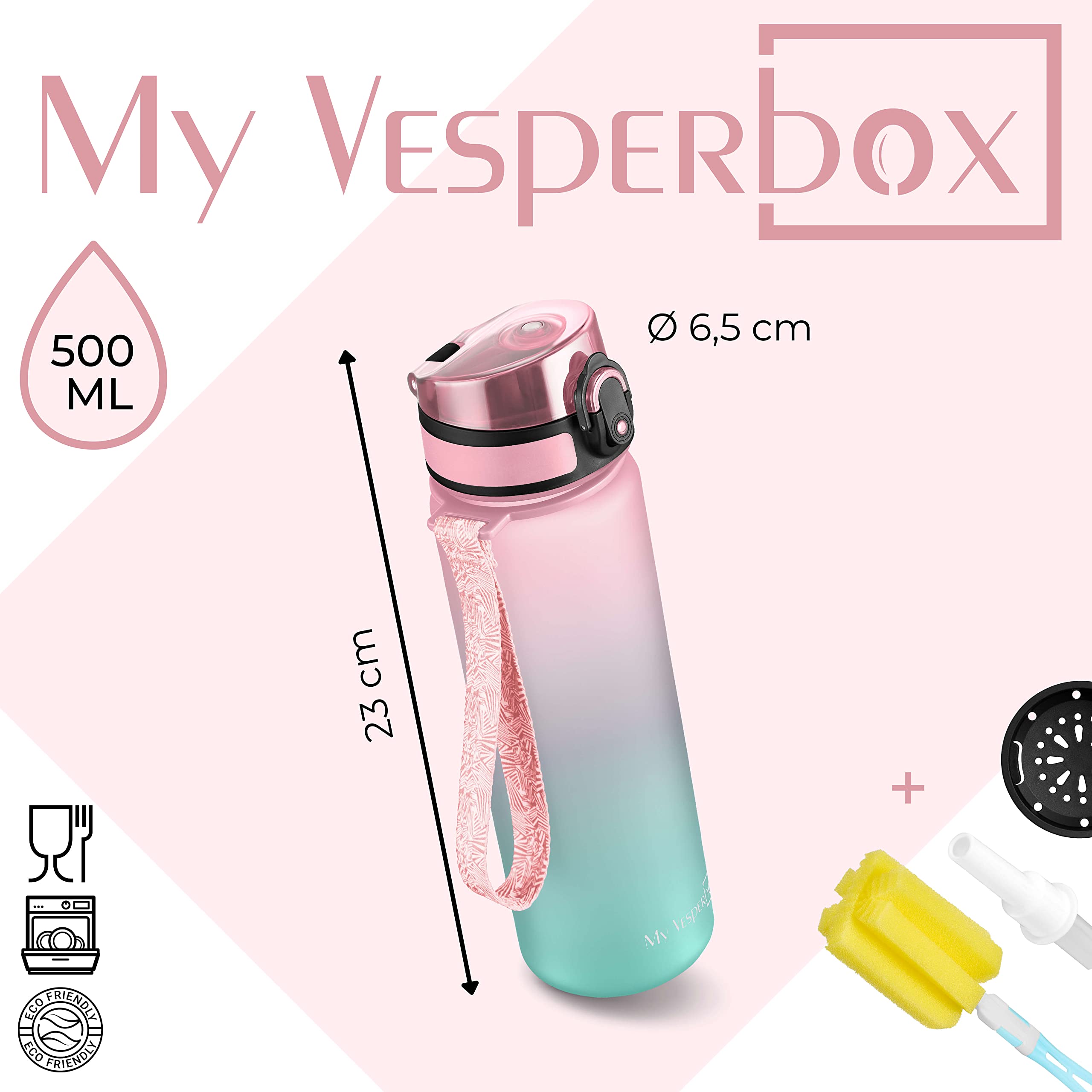 My Vesperbox® Butelka na wodę dla dzieci – szczelna butelka na napoje gazowane – Water Bottle Kids – do szkoły i na sport – butelka dla dziewczynek i chłopców