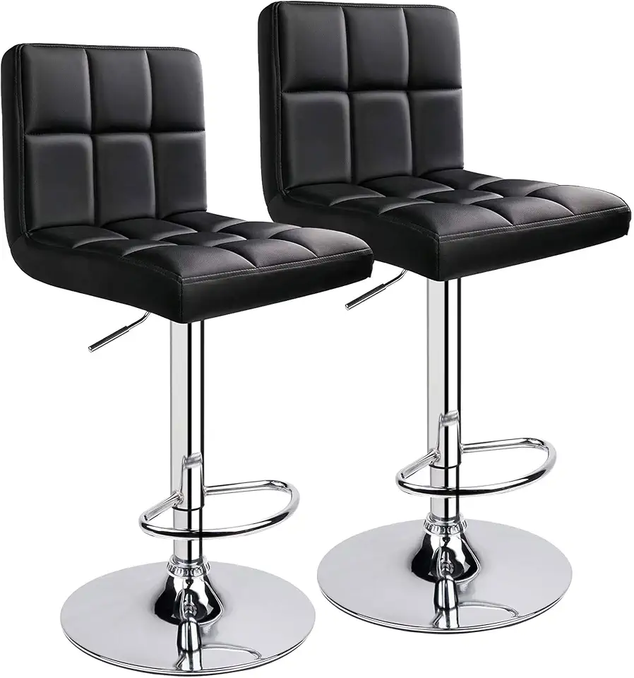 Banqueta Alta Giratória Estofada em Couro Sintético Gomos DU80 (2, Preto)