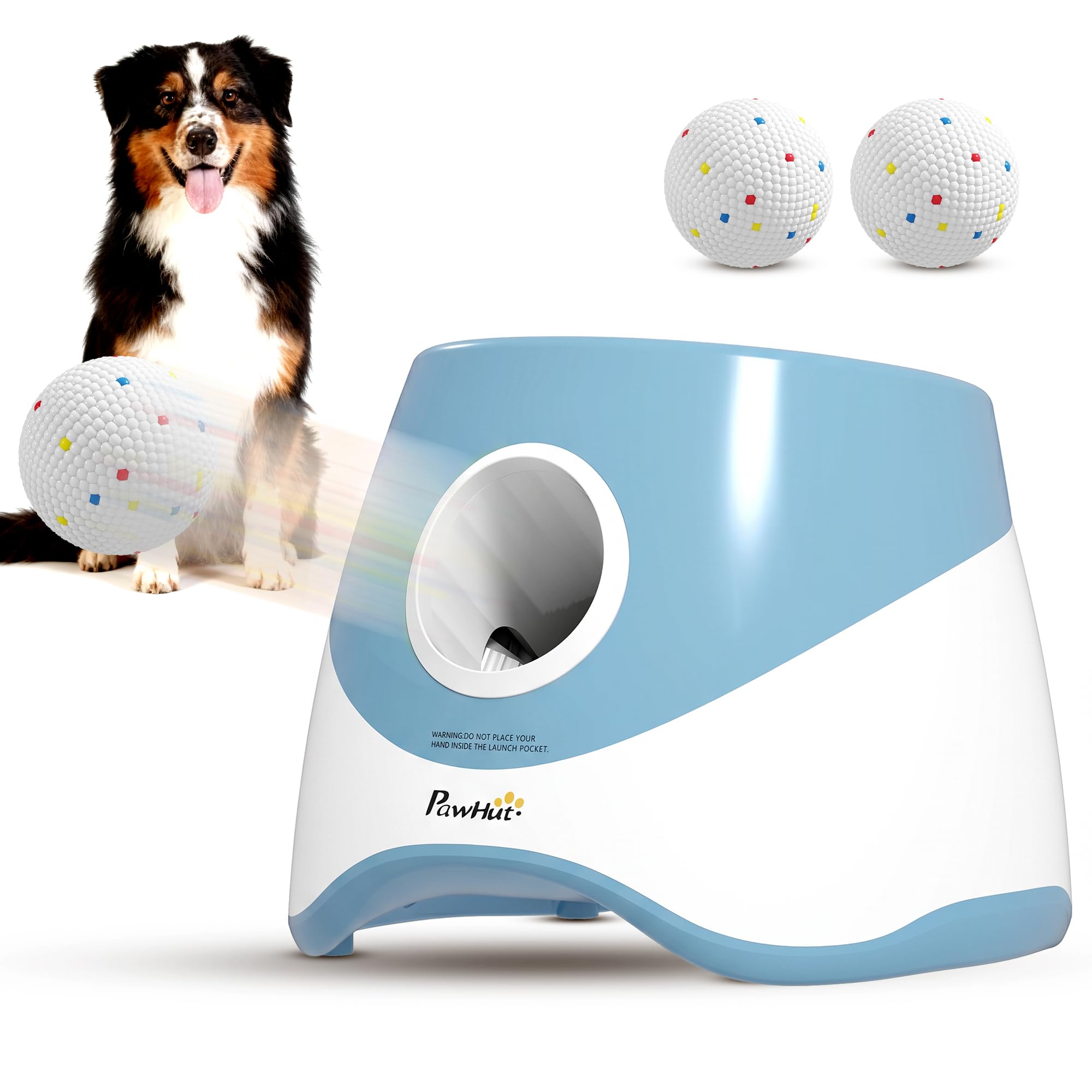 PawHut Lanceur Automatique de Balles pour Chiens Petits et Moyens avec 3 Balles en ETPU, 3 Distances (6m/10m/14m), Jouet d'Entraînement Intérieur Extérieur, Bleu