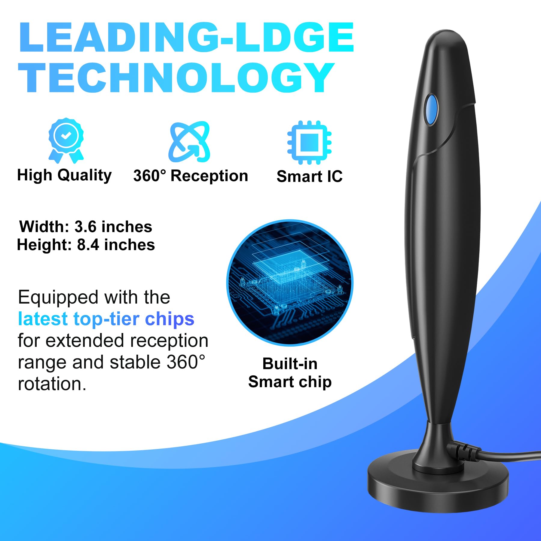 Antenna TV per Smart TV da interni, antenna digitale per canali locali, supporta 4k 1080p con forte base magnetica, ricezione
