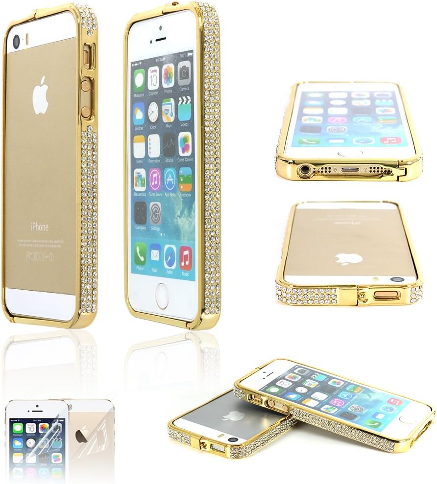 imigen (TM) Elegance Series iPhone 5 and 5S Bumper Frame (Olympian Gold with Rhinestones)