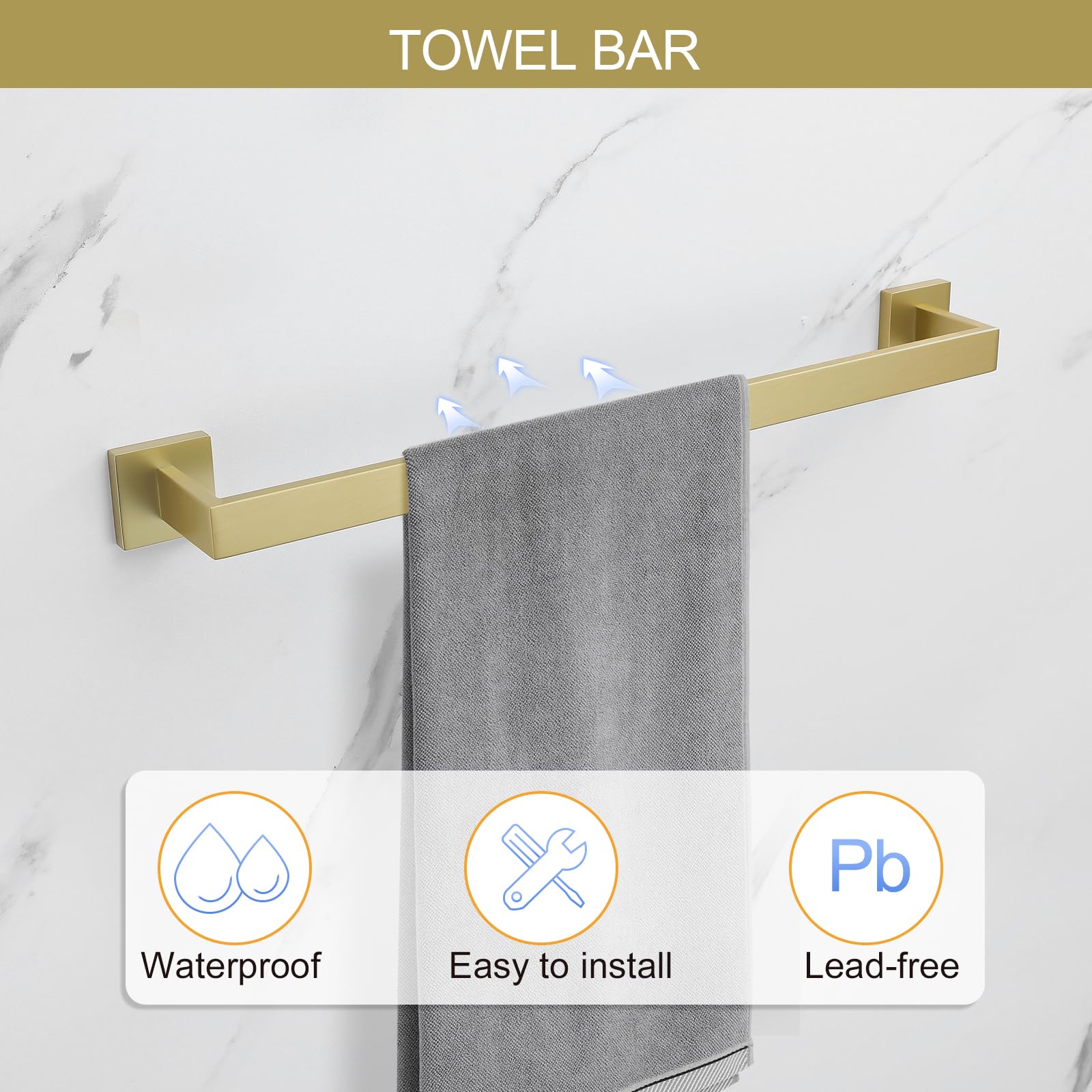 Set di 6 pezzi di accessori da bagno in oro chiaro spazzolato Set di portasciugamani doppio barra portasciugamani anello appendiabiti e porta carta igienica con mensola Set di accessori da bagno