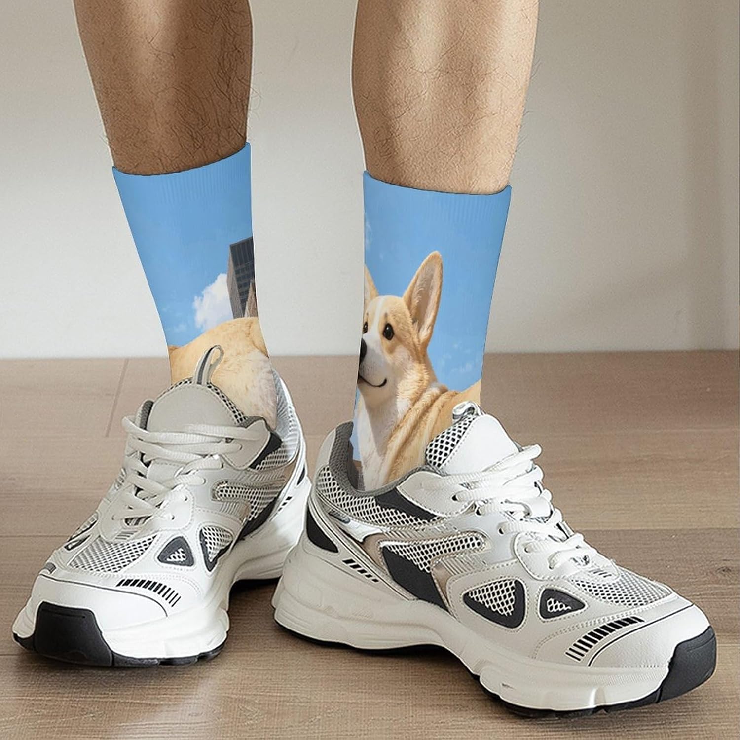 Cream Corgi Giant City Crew Socks Moisture Wicking Ankle High Cushioned Arch Support Seamless Toe Athletic & Casual