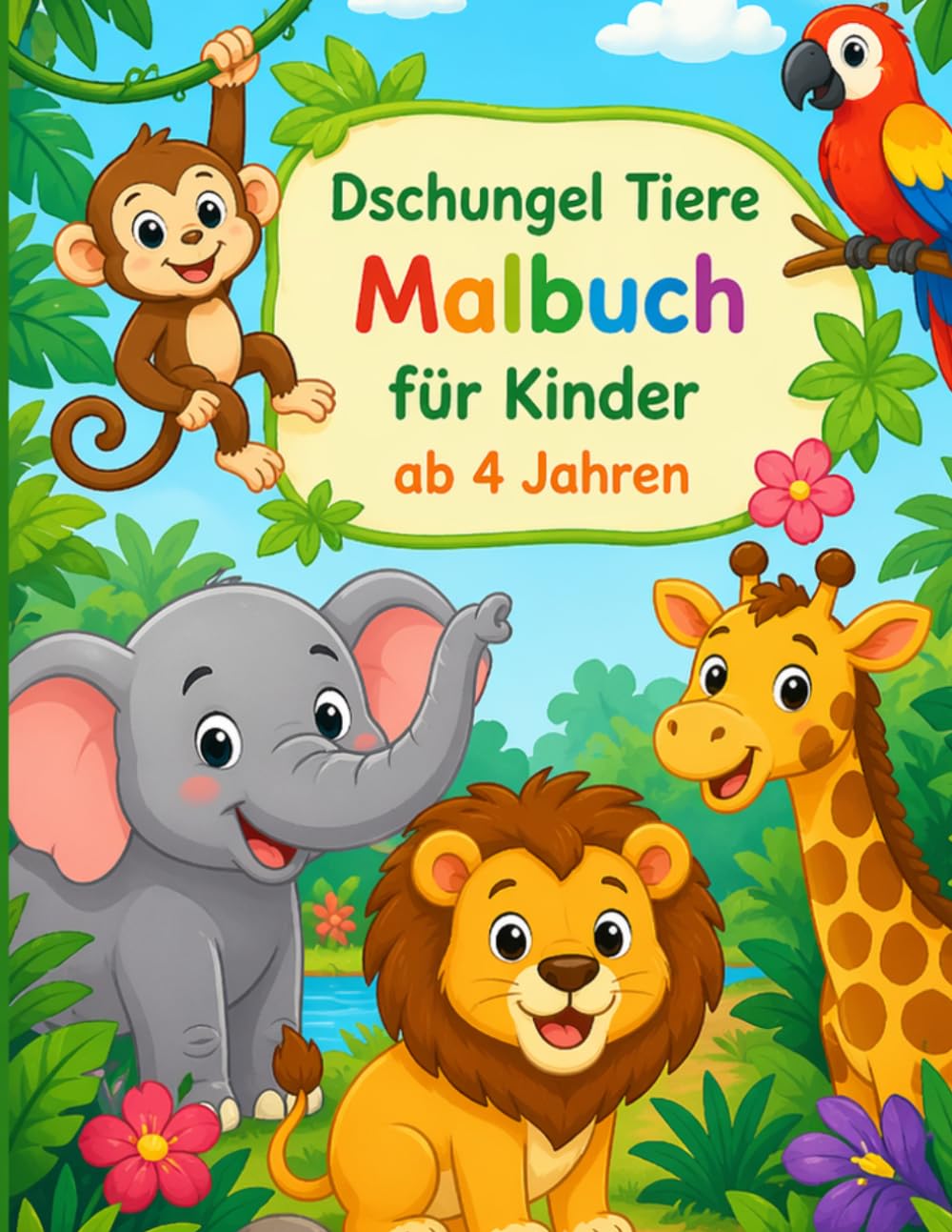 Dschungel Tiere Malbuch für Kinder ab 4 Jahren