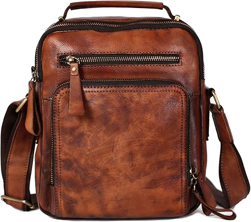 EURYNOME Bolso de mensajero de cuero para hombres, bolso de cuero de grano completo para hombre