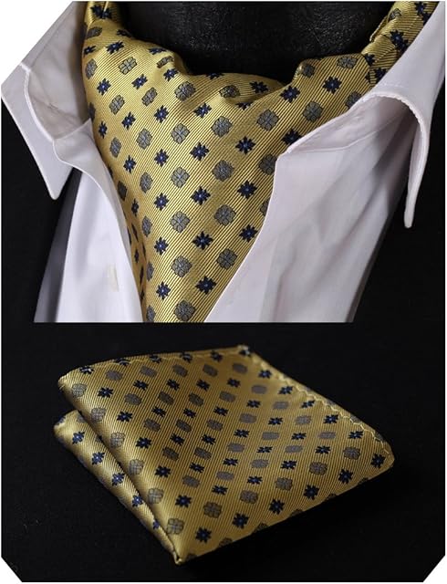 HISDERN Cravats for Men Silk Paisley Cravat and Handkerchief Polka dots Ascot Tie & Pocket Square Set for Wedding Party Business