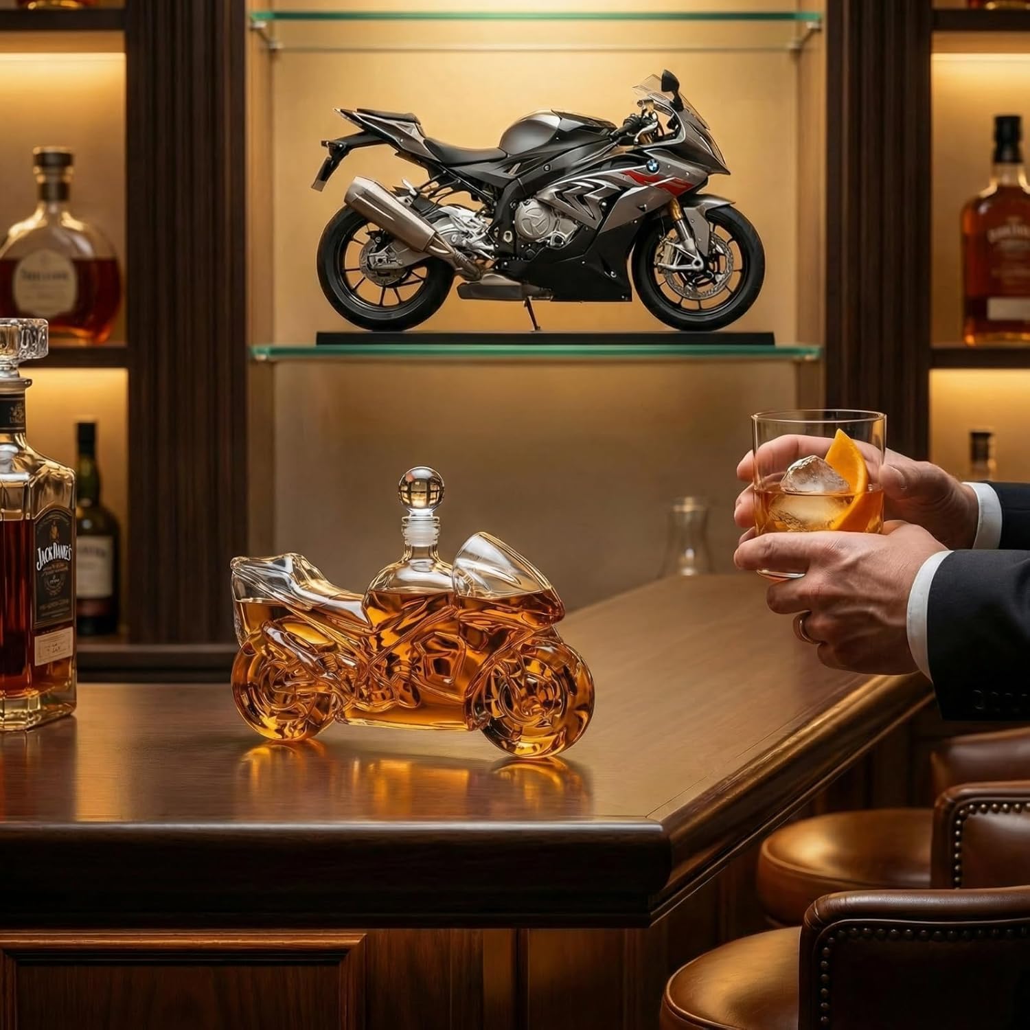 Motorcycle Decanter for Whiskey and Wine, 25oz, Dispenser for Scotch, Bourbon, Biker Themed Gifts for Men, Dad, Birthday