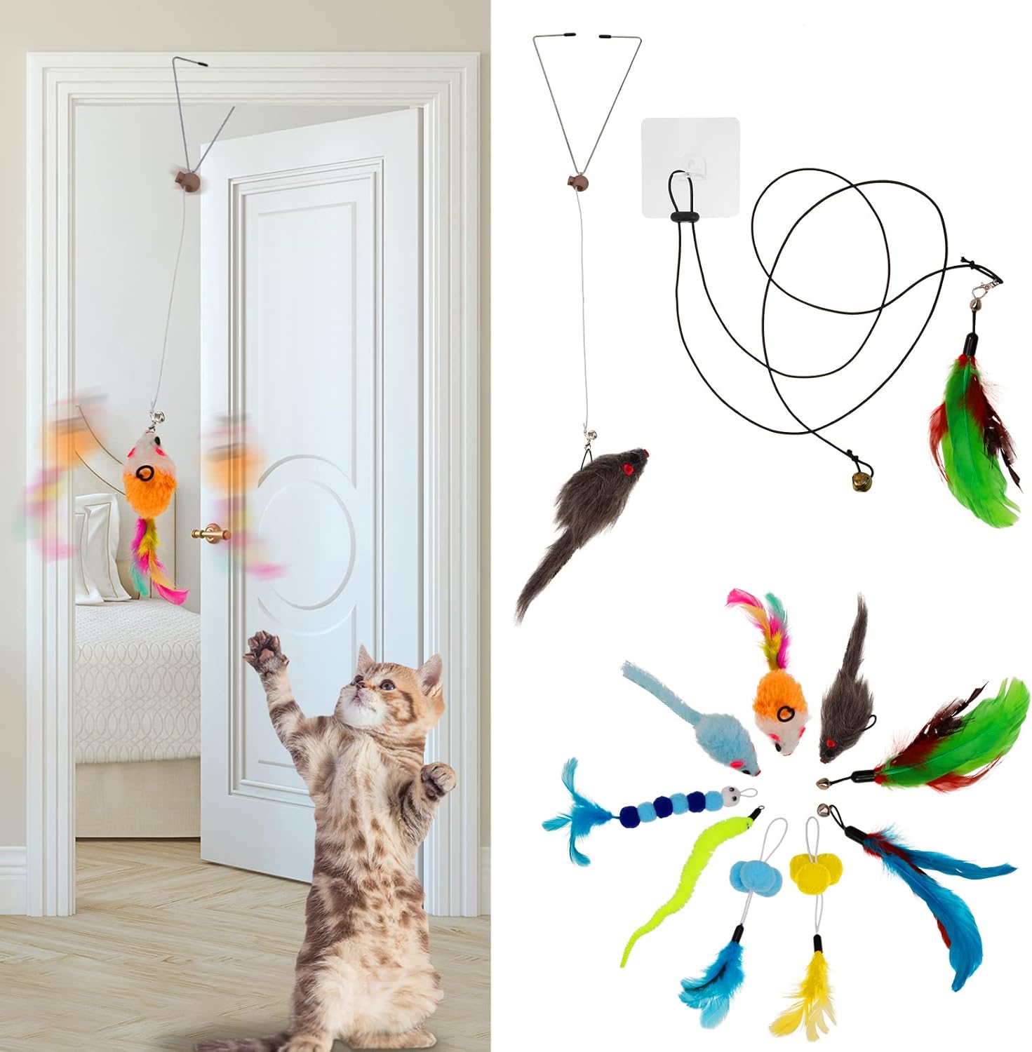 Fuyamp 11 In 1 SelfPlay Hanging Door Cat Toys for Indoor Cats