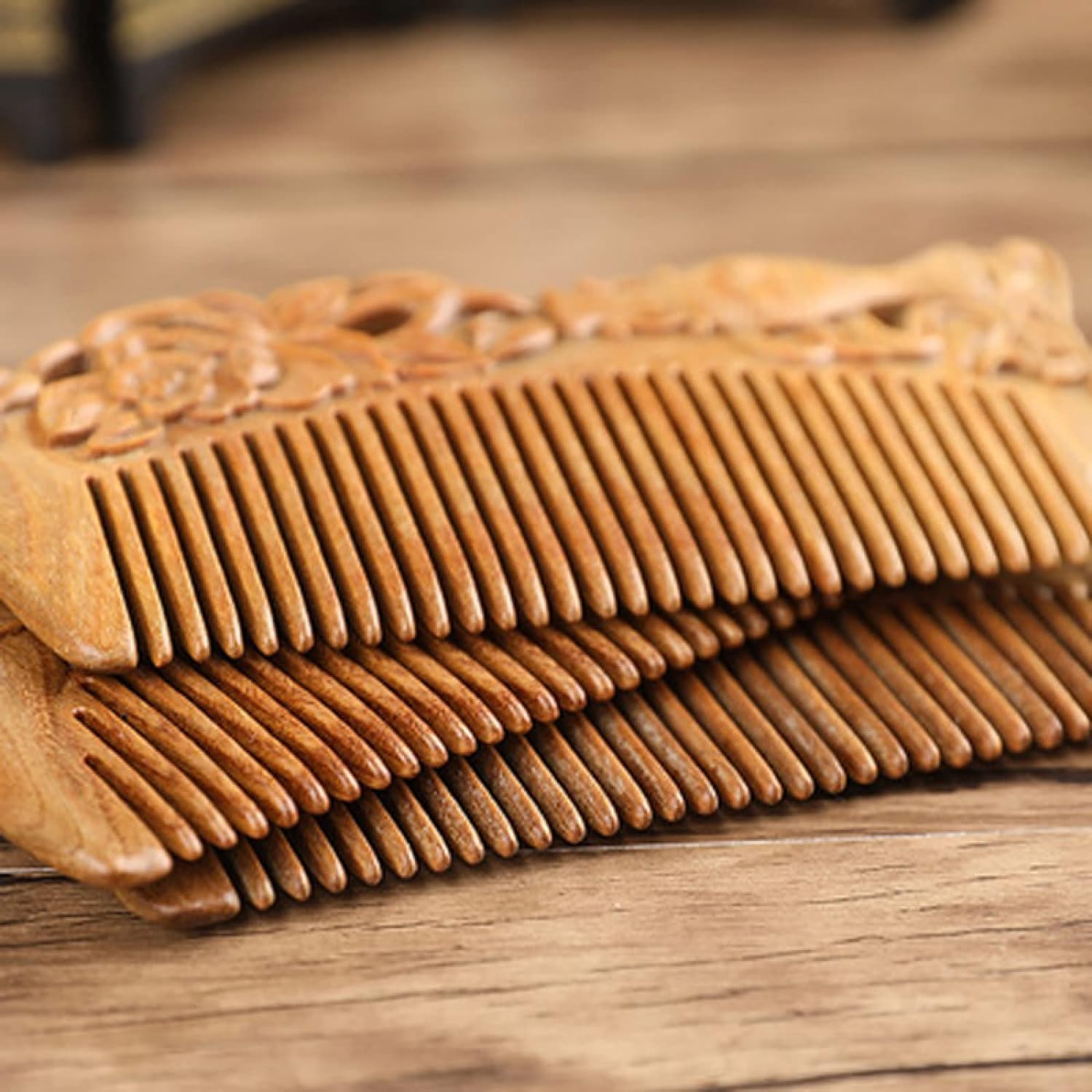 grzebień, grzebień z szerokimi zębami do loków, Hand carved Sandalwood Craft Comb Natural Green Sandalwood Embossed Wooden Comb Wooden Comb Gift,07 (Color : 7)