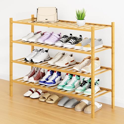 Miniatura 90 de Smiry Estante para zapatos, organizador de zapatos de bambú de 2 niveles, estante de almacenamiento de zapatos de madera apilable independiente para