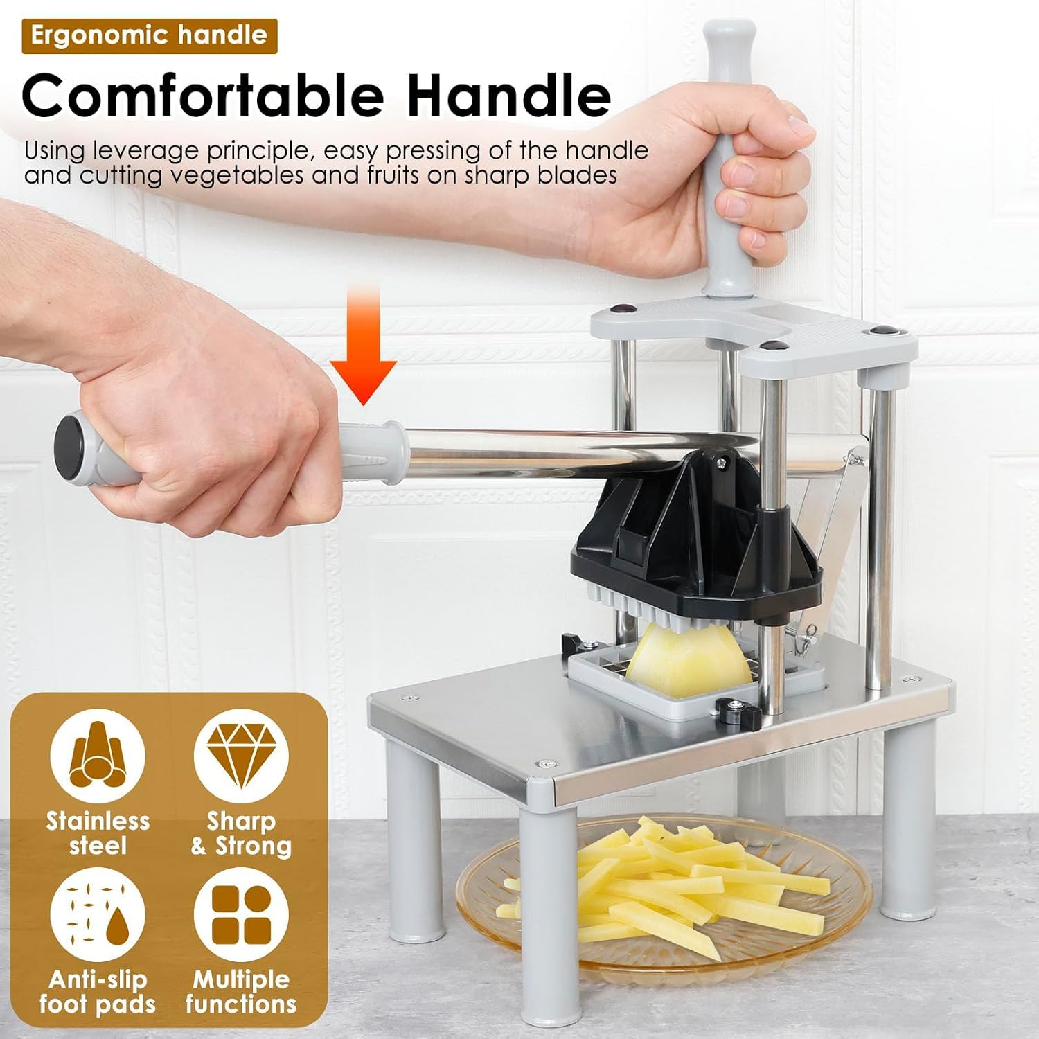 Cortador De Alimentos De Acero Inoxidable, Picador Comercial De Frutas Y Verduras, Rebanador Vertical De Verduras, Base Estable, Para Tomates, Pimientos, Patatas Y Champiñones.