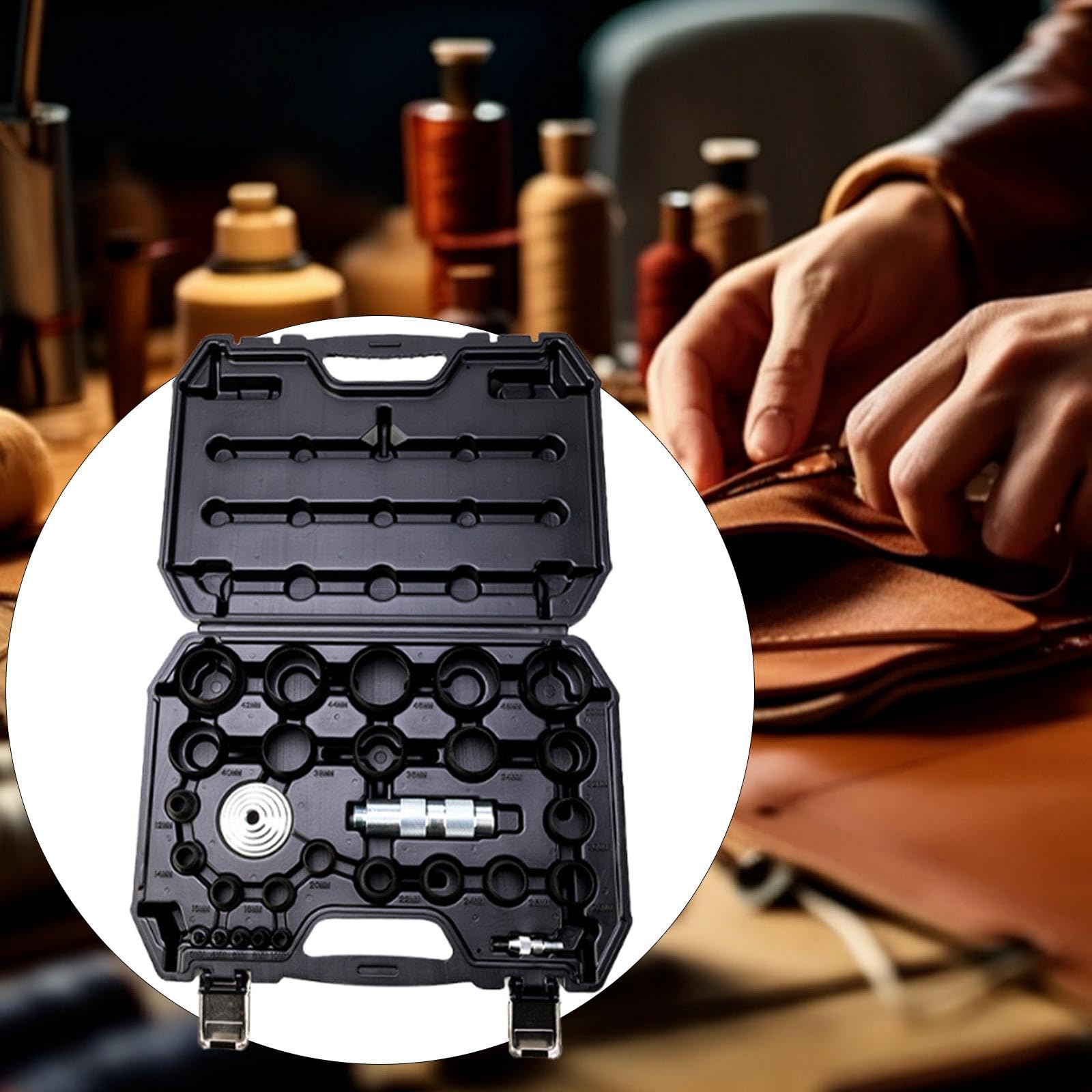TISHITA Kit di Perforatori per Guarnizioni con Contenitore per La Lavorazione di Pelli E Cartone