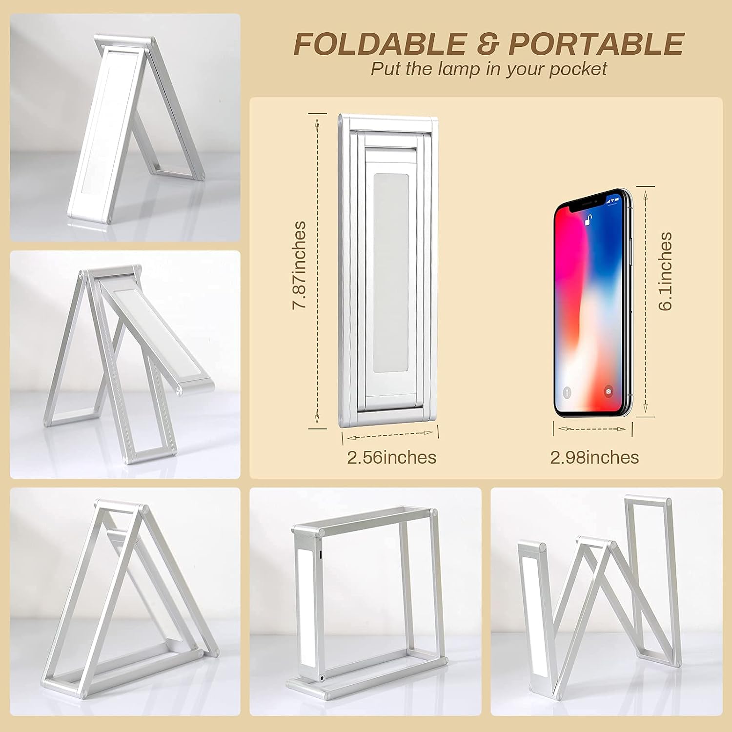 KRX Small Led Desk Lamp - No Blu-ray Led Reading Light for Home Office, Portable & Folding Design Table Lamp, Adjustable Brightness, Cordless Using, USB Charging, Durable Aluminium Alloy Body
