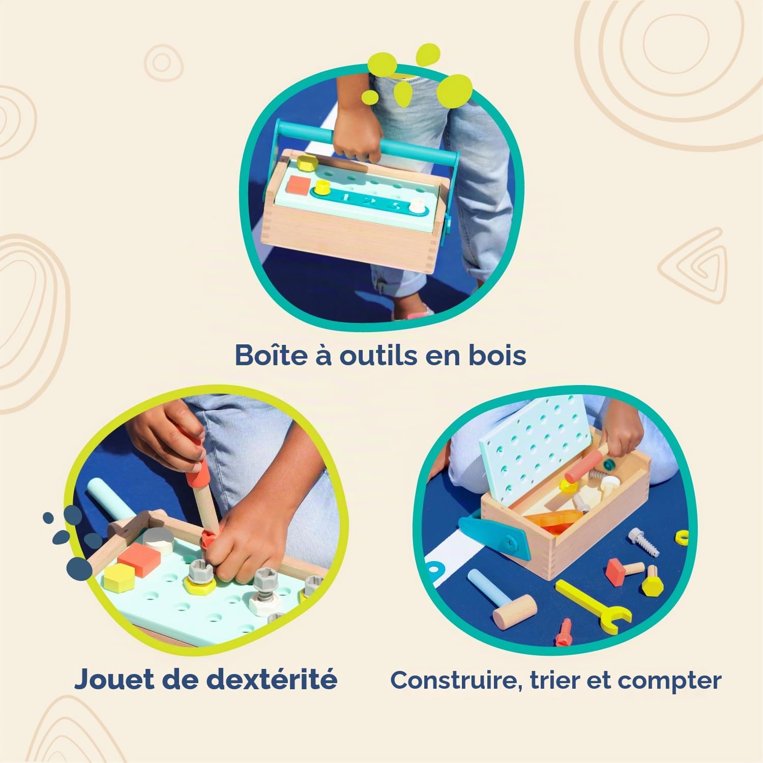 B. toys - Kit Fix 'n' Play, Coffre à Outils en Bois pour Enfants