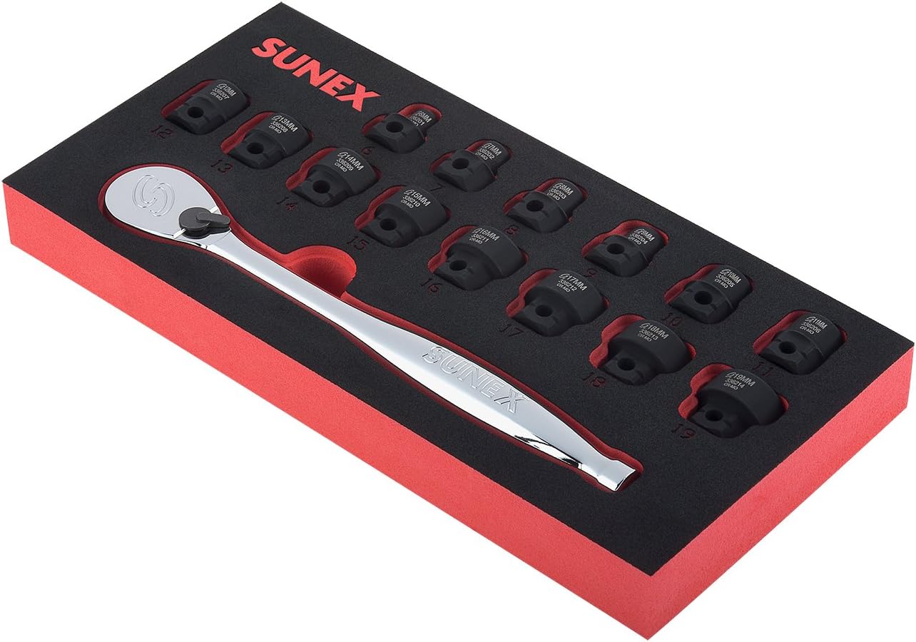 SUNEX TOOLS 3311SR 3/8" Drive, Low Profile, SAE, Impact Socket Set, 11Piece