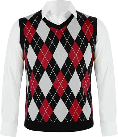 Karlywindow Mens Argyle Sweater Vests Rhombus Sleeveless V-Neck Knit Pullover Vest