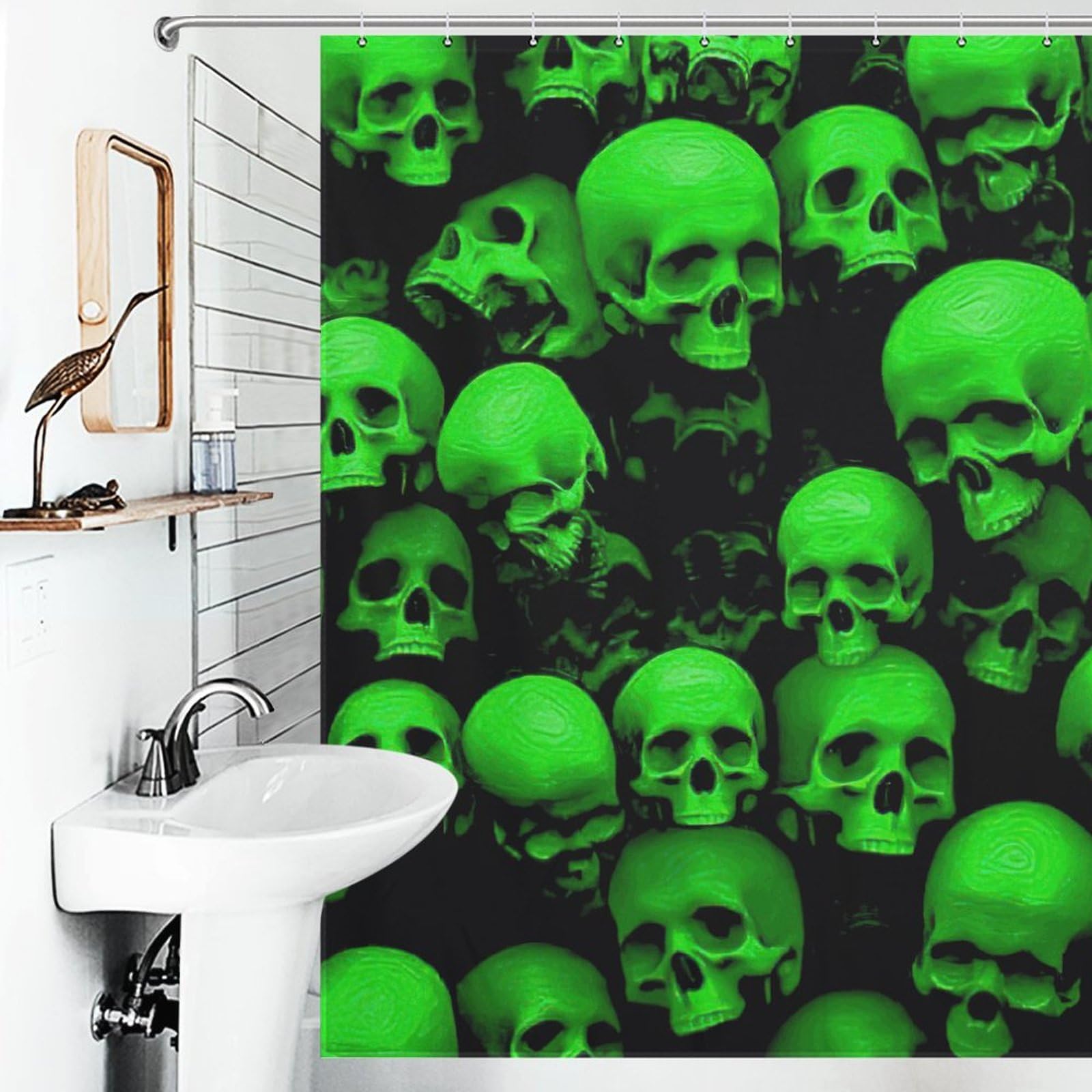 No.5205 Death 壁掛け ホラー デコレーション スカル グリーン Amazon.com: GoDazzling Gothic Green Horror Skeleton Shower Curtain