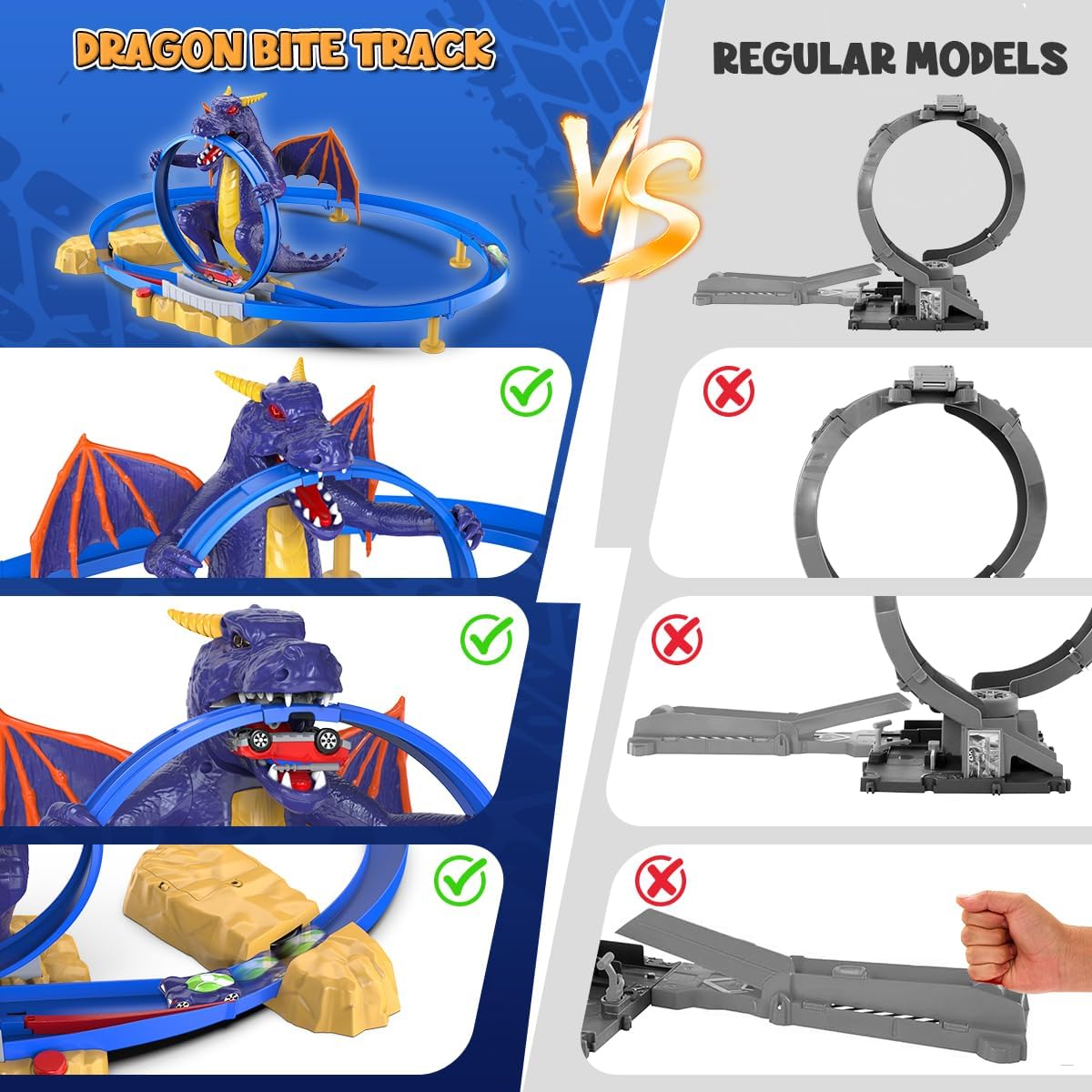 VATOS Dragon Slot Track Cars Set Toys - Racing Car Toy with Light & Spray, 4-7 Years Old Boy Girls Toys, Activity Indoor Kids Track Race Car Gifts