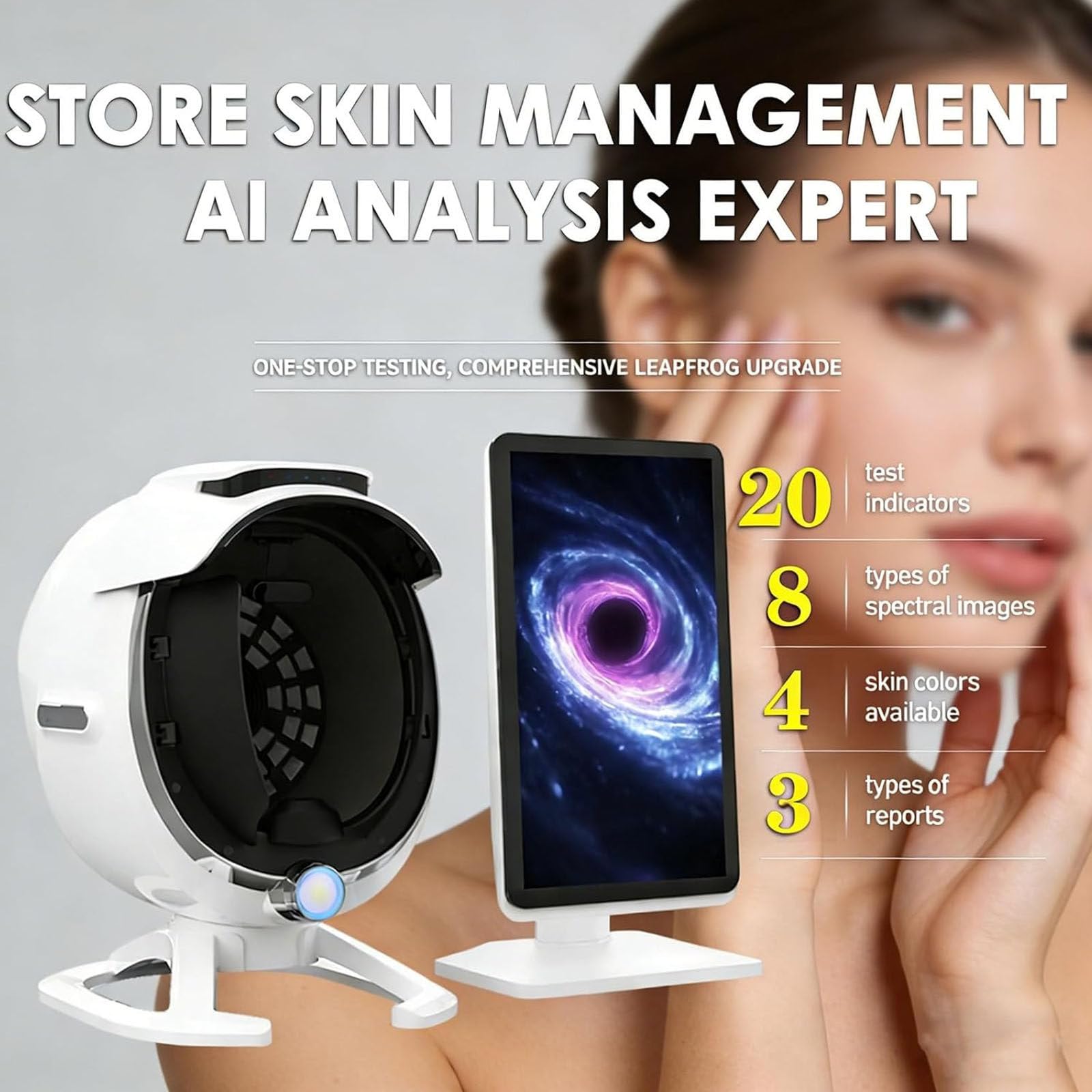 Máquina de análisis facial, escáner de 8 espectros con pantalla táctil de 15.6 pulgadas, analizador inteligente de 36 MP para spa y salón, detecta poros, arrugas y pigmentación