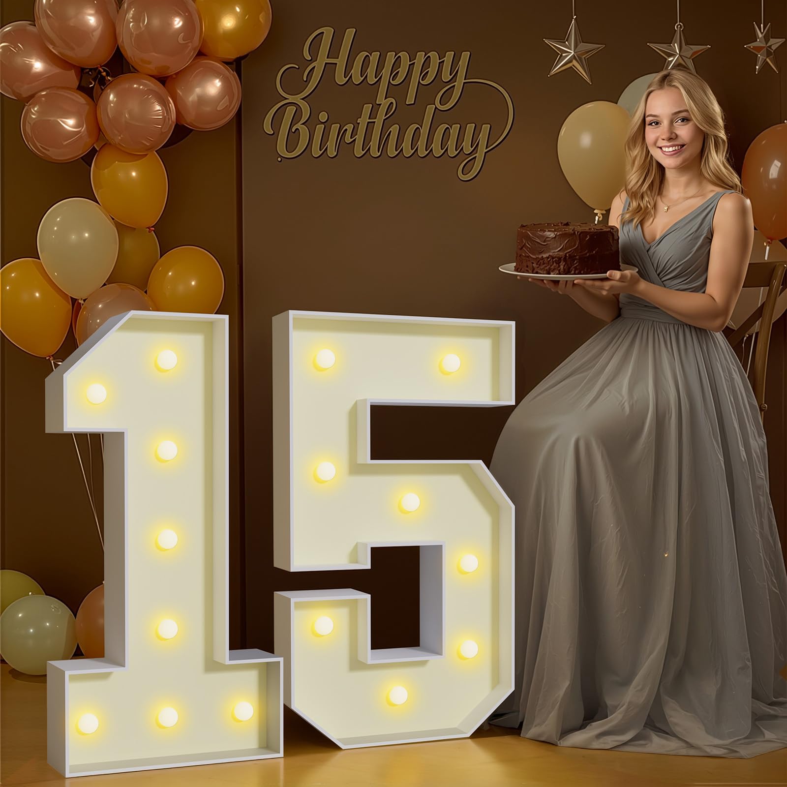 Photo 1 of 2.3FT Marquee Numbers 15th-Birthday Decorations: Large Light up Numbers 15 for 15th Birthday Party Supplies Decor Boy and Girl, Marquee 15 Signs for Quinceañera Sweet Fifteen Anniversary Party Decor