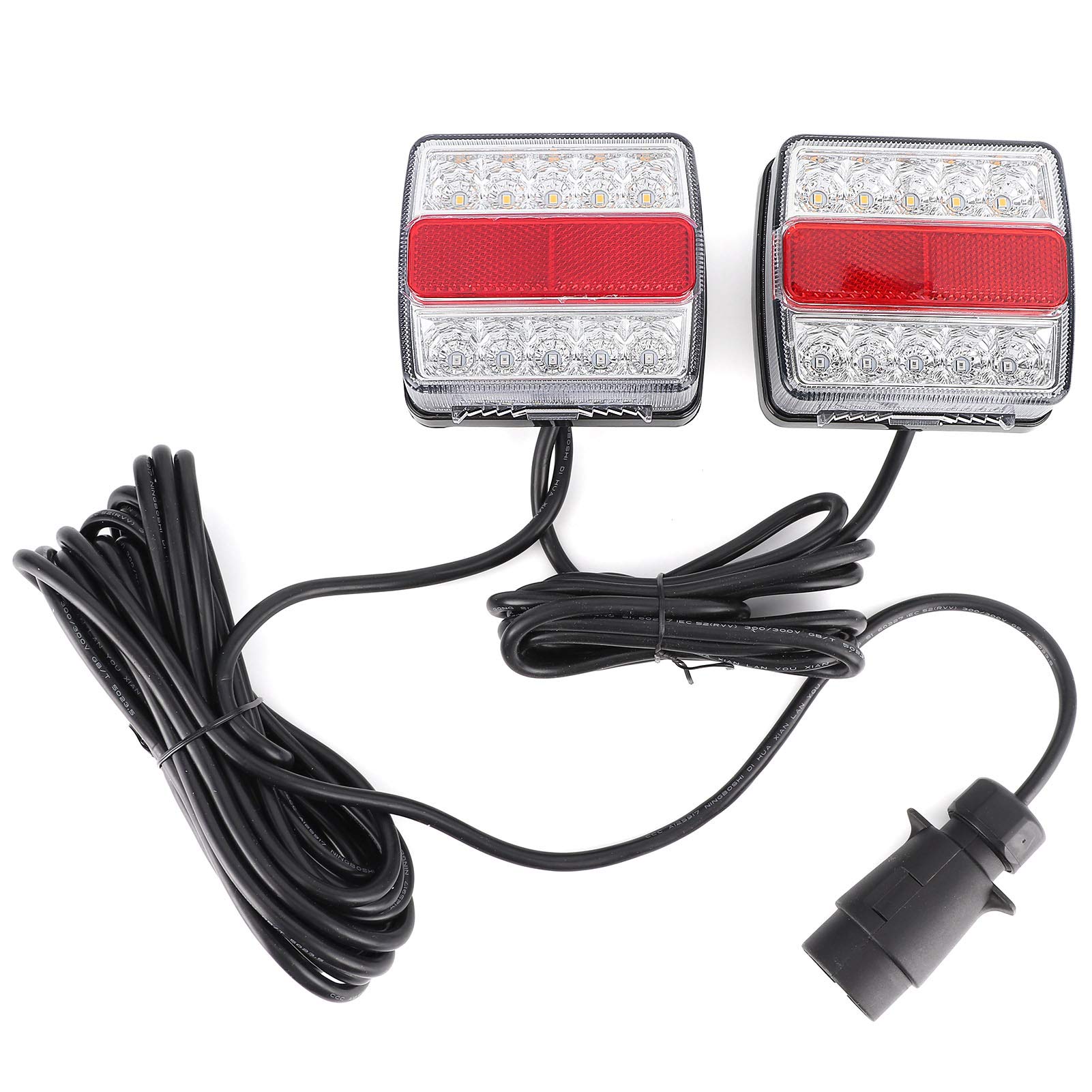 Tbest Magnetyczna Tablica Oświetleniowa Przyczepy Lampa Tylna LED Światło Tylne Przyczepy Tylna Lampa Tablicy Rejestracyjnej 16 Diod LED 12 V 7 Pinów 10 M Kabel Pozycja Hamulec
