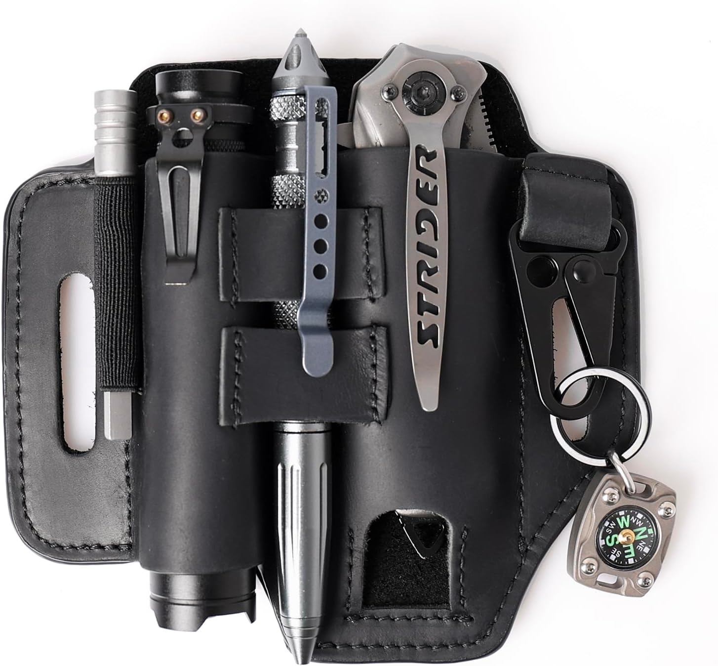 Gentlestache Multitool Leather Sheath for Belt, EDC Organizer, Multitool Pouch,Leather EDC Sheath with Elastic Band Pen Holder, Flashlight Holder and Keychain Clip, Practical Belt Pouch for EDC Gears