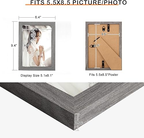 Vista 407 de Marco gris rústico de 18 x 24 pulgadas, marco para póster de 18 x 24 pulgadas, color gris envejecido, grande, retro, natural, 24 x 18 pulgadas