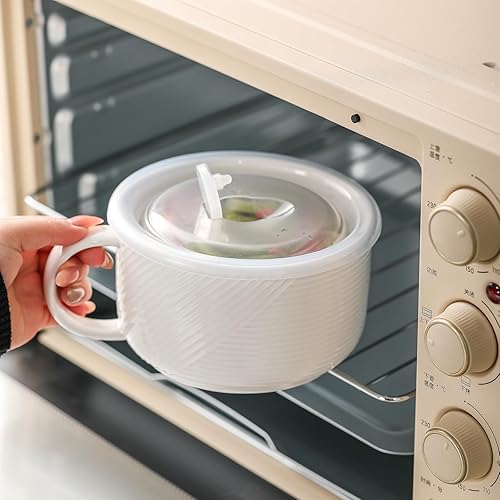 Miniatura 5 de Adewnest Tazón de sopa de gran tamaño con asa cuenco de cerámica para ramen de 38 onzas con tapa, apto para microondas con asa, taza de sopa