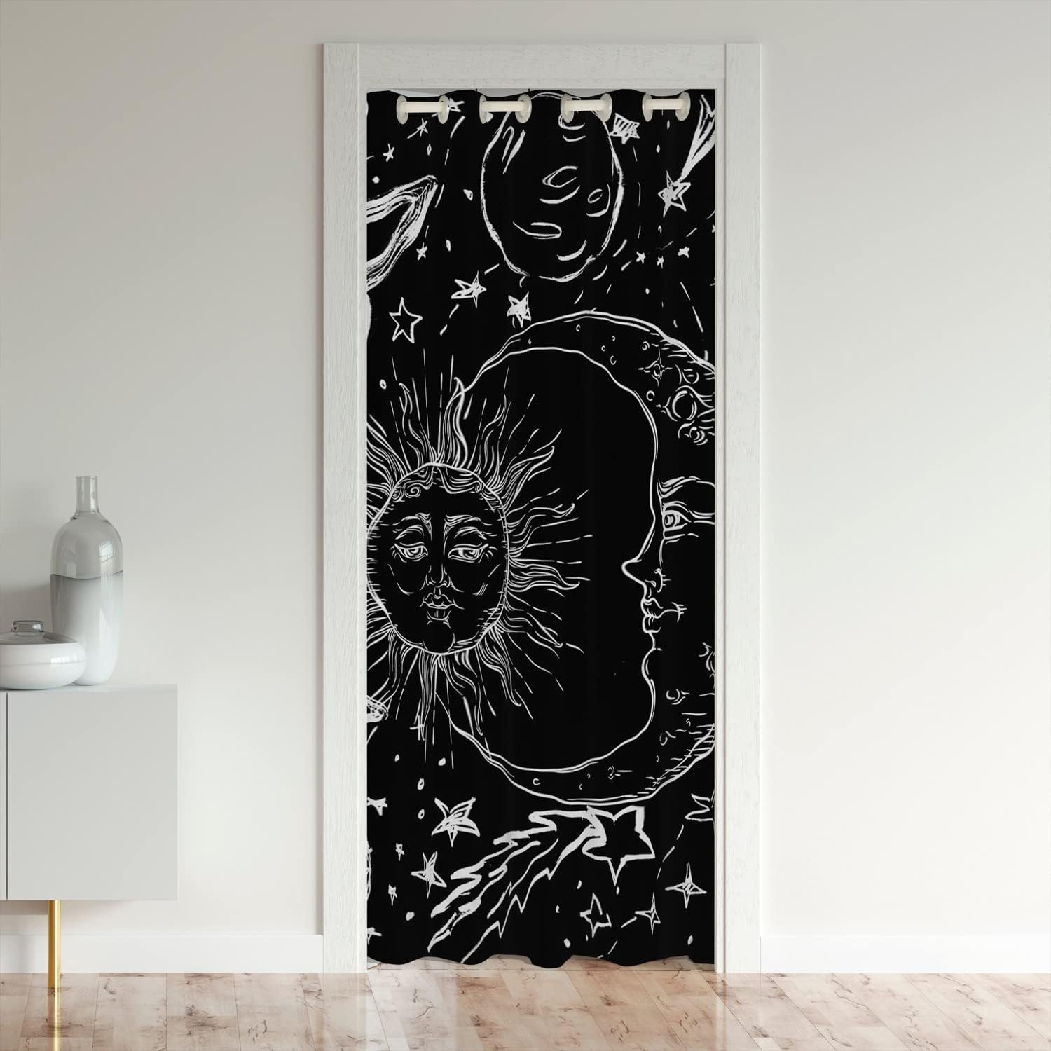 jejeloiu Galaxy Door Curtain for Doorway Privacy，Moon Galaxy Closet Door Cover Curtain for Bedroom Living Room，Starry 30%-50% Room Darkening Blackout Curtain34x80 Inch 1 Panel