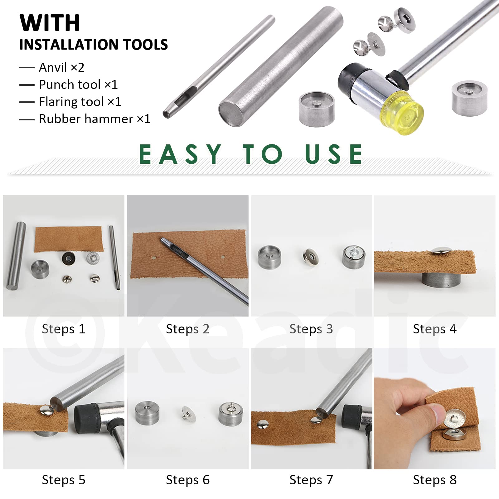 Keadic 69 Sets 14/18mm Bolsa Cerraduras Botón Snaps Color Kit con herramienta de instalación, plata/pistola Metal/bronce/oro/plata coser botones de punto para bolsos bolsos cartera ropa cuero