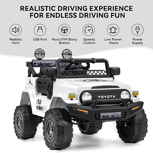 Miniatura 4 de Toyota FJ40 - Auto de paseo para niños de 12 V con control remoto para padres, vehículo todoterreno alimentado por batería, 3 velocidades, 6 luces