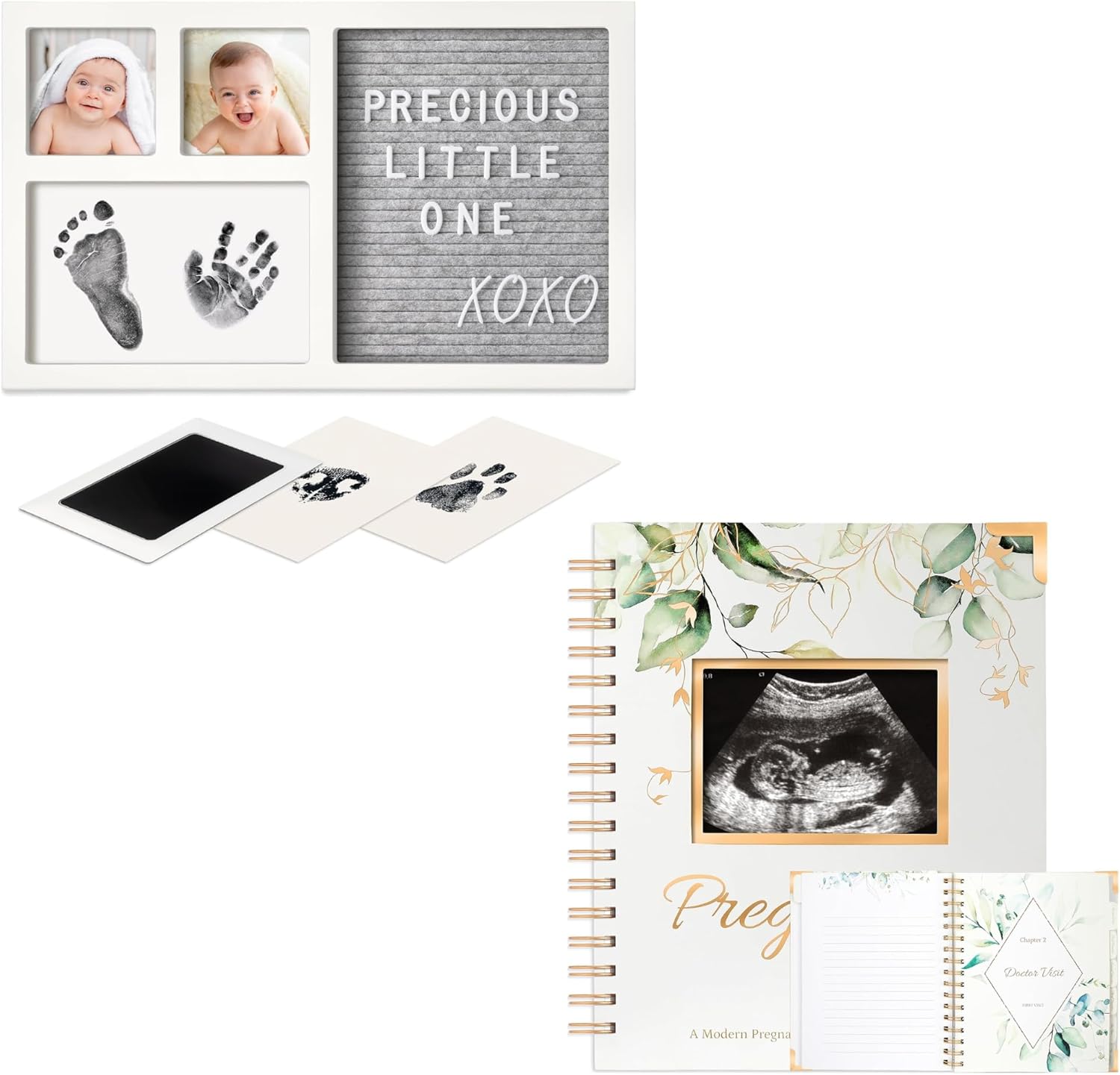 KeaBabies Baby Hand and Footprint Kit with Felt Letterboard & Pregnancy Journal for Moms to Be - Personalized Baby Gifts - 90 Pages Hardcover Pregnancy Book - Baby Footprint Kit - Pregnancy Journals
