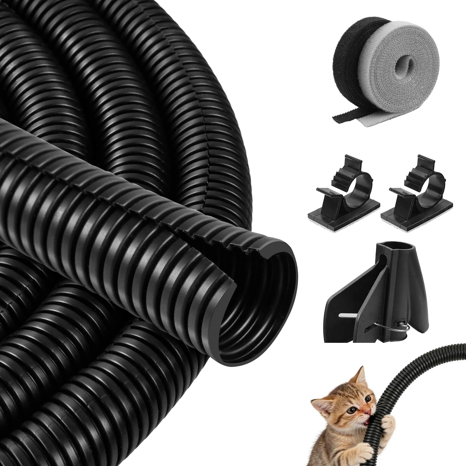 10Ft Cable Tidy Kit Durable Cable Management for Home from Pet Chewing,Black Cable Conduit Trunking for Electric Cable Easy-Install for Office,TV&PC(13mm)