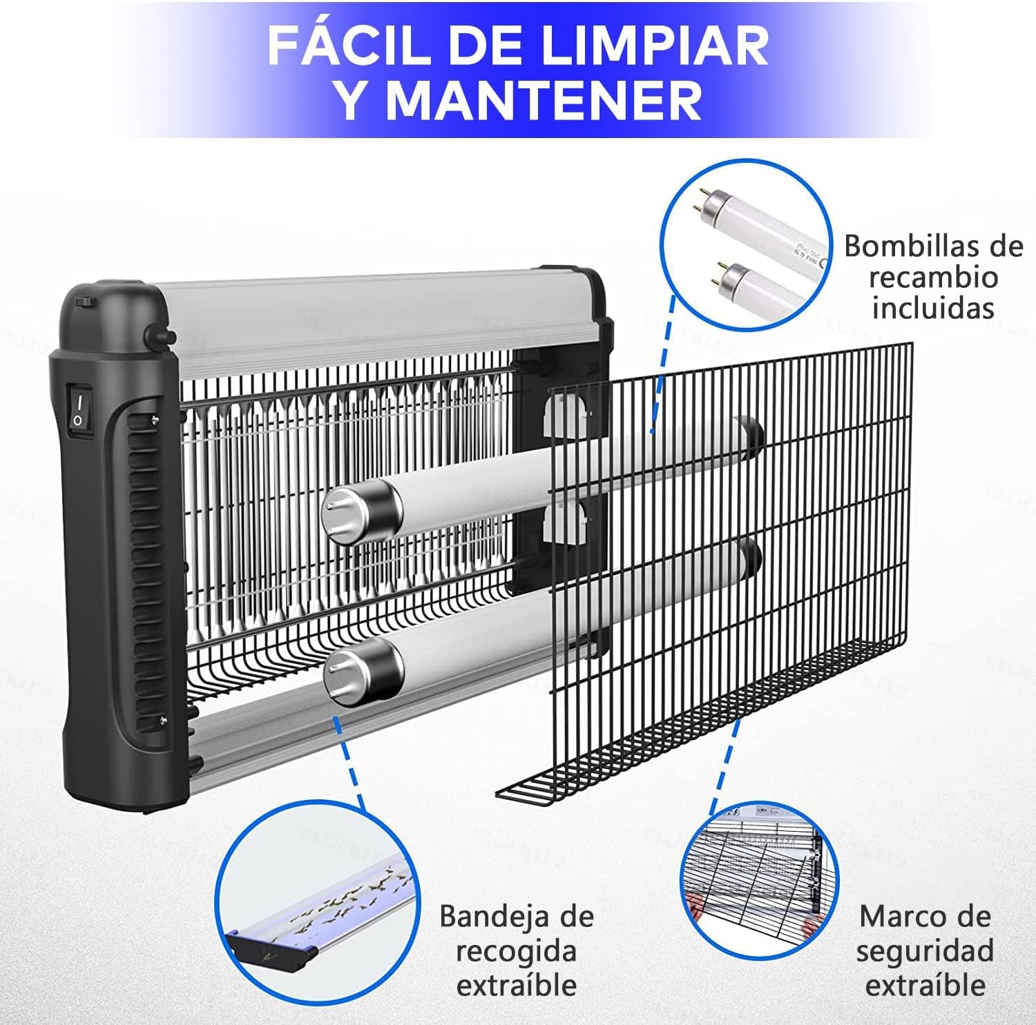 Glückluz 20W Lámpara Mata Mosquitos Eléctrico - Potente Mata Moscas UV, Eliminador de Insectos, Antimosquitos Eléctrico, Trampa para Mosquitos Interior y Exterior