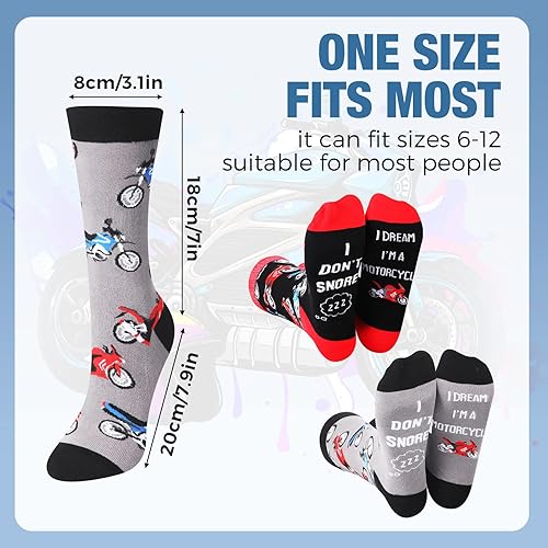 Miniatura 3 de 2 pares de calcetines de motocicleta con texto en inglés "I Don't Snore I Dream I'm a Motorcycle Socks Noved" para hombres (Motorcycle), Negro y gris