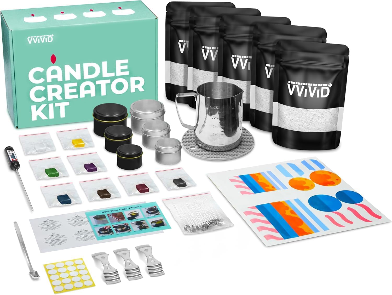 VViViD Candle Creator Candle Making Kit, Full DIY Starter Set, Wax, Jars, Tins, Dyes and More