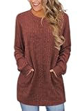 Sweters for Women Dressy Casual Long Sleeve Shirts Crewneck Fall Outfits with Pocket Tunic Tops