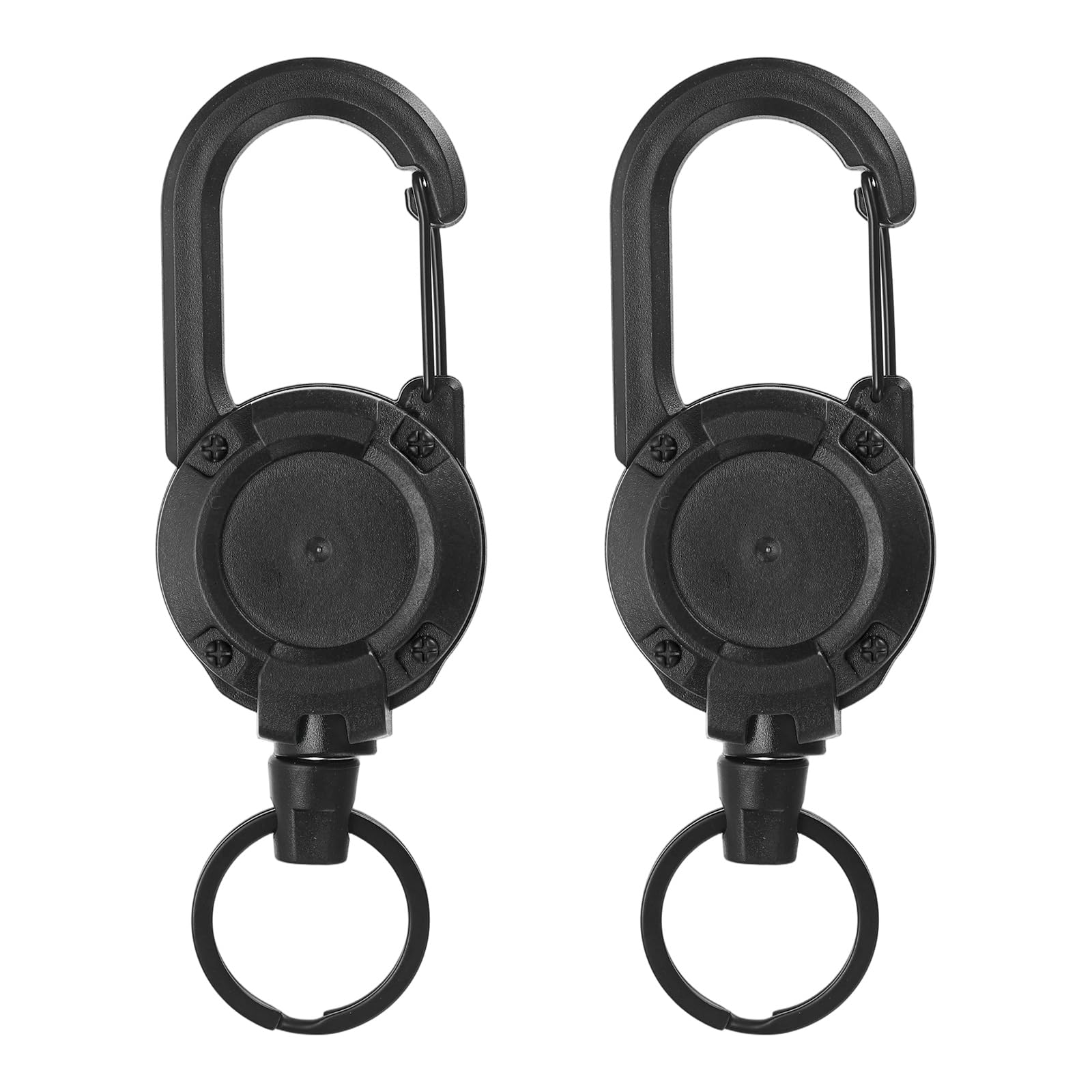 PATIKIL Retractable Keychain, 2Pcs Heavy Duty Retractable ID Badge Holder Badge Reel Key Chain Clip with 23.6" Steel Cord Landyard for Keys Fishing Cycling Hiking Backpack, Black