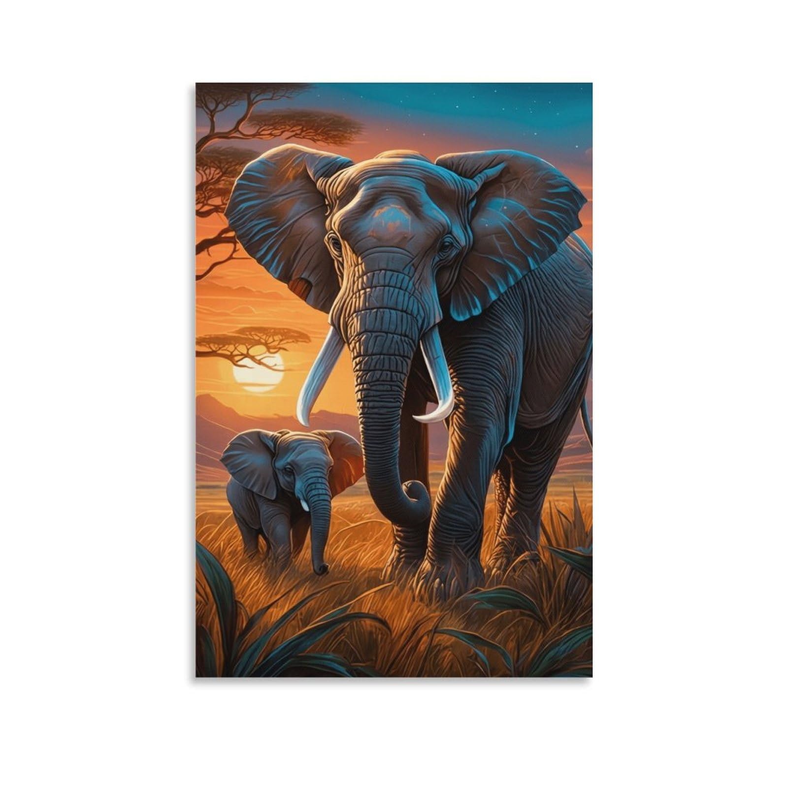 XPASHIQWC Elephant Poster Artwork African Savanna Canvas Prints Picture Modern Wall Art Picture Wall Hanging for Living Room Home Decorations 20x30inch(50x75cm)