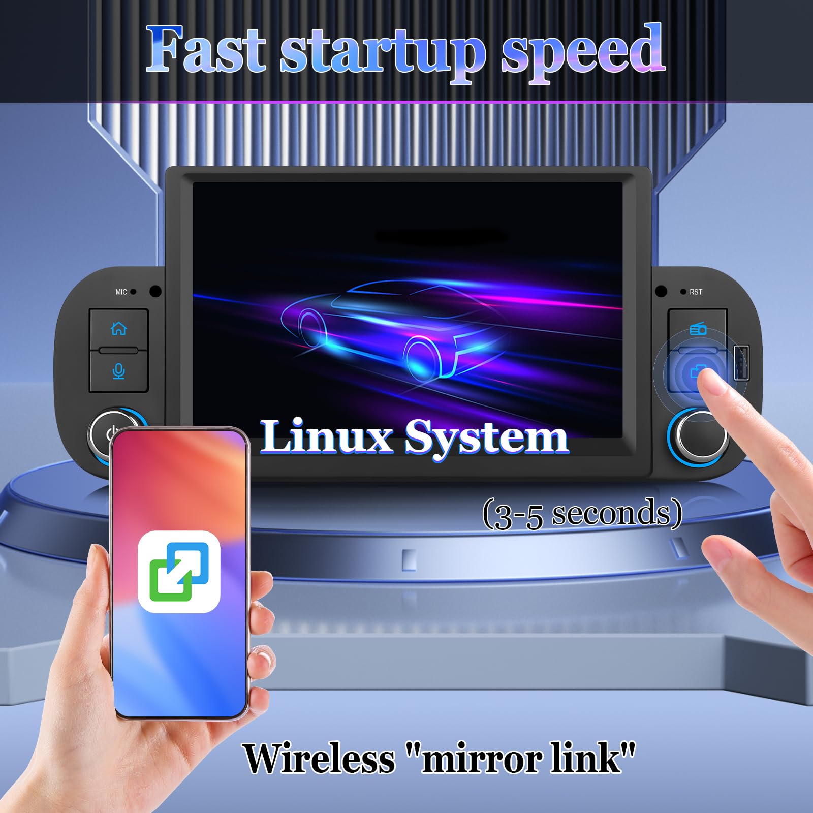 Autoradio con Sistema Linux e schermo IPS da 7 pollici, compatibile con Fiat Panda (2013-2020) | CarPlay & Android Auto wireless integrati | Supporta AM/FM/RDS |DSP/USB/Bluetooth/Microfono