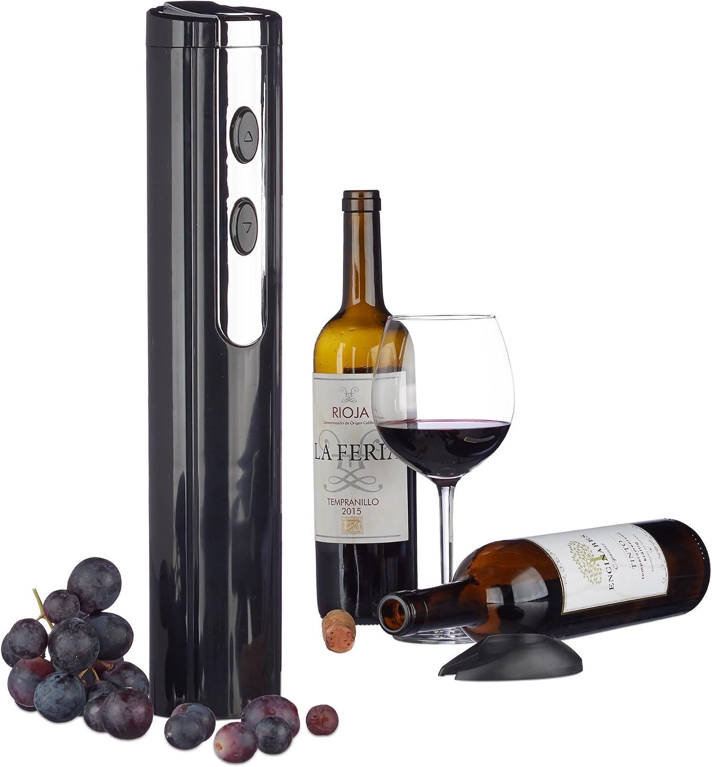 Relaxdays Electric Corkscrew with Foil Cutter, Battery-Powered, Bottle Opener, Wine Bottle Opener, Grey