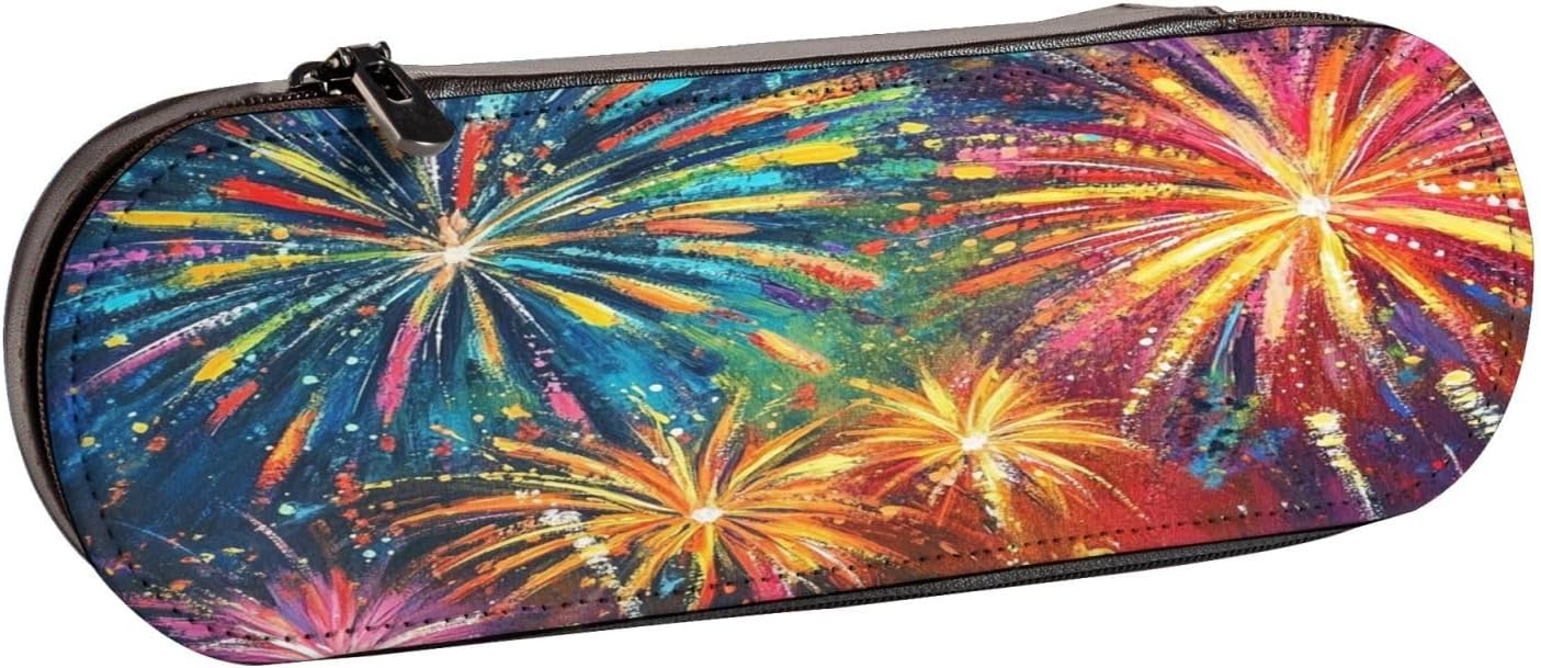 Colorful flowers like fireworks Leather Multi Slot Pen Storage Case