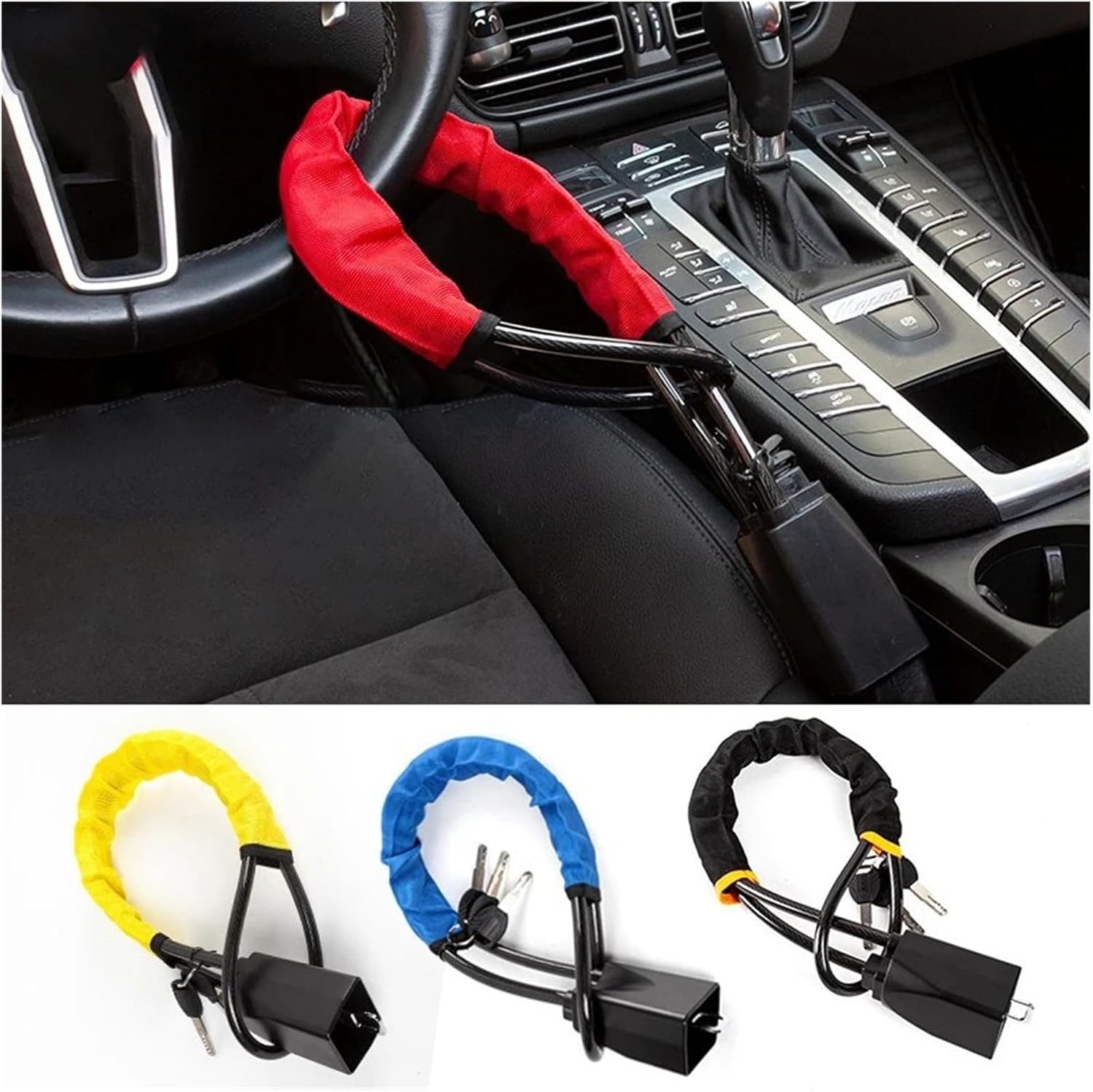 Car Steering Wheel Lock with Fit for Seat Belt Buckles Sturdy Lock Universal Theft Prevention Device Lock Truck SUV Van RV(Yellow)