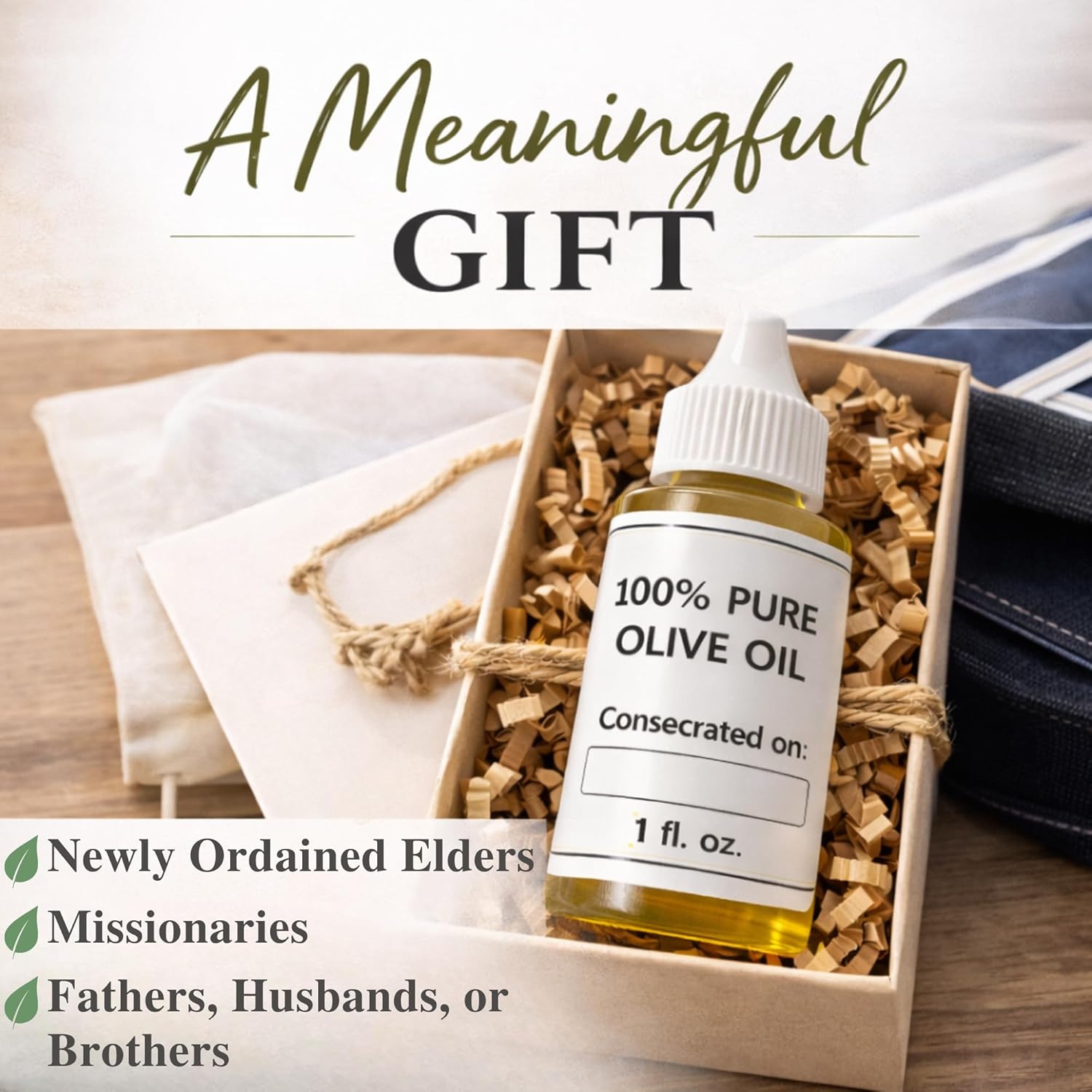 Priesthood Oil Refill Set – Unconsecrated Olive Oil + 4 Oil Vial Keychains for Blessings and Missionary Gifts
