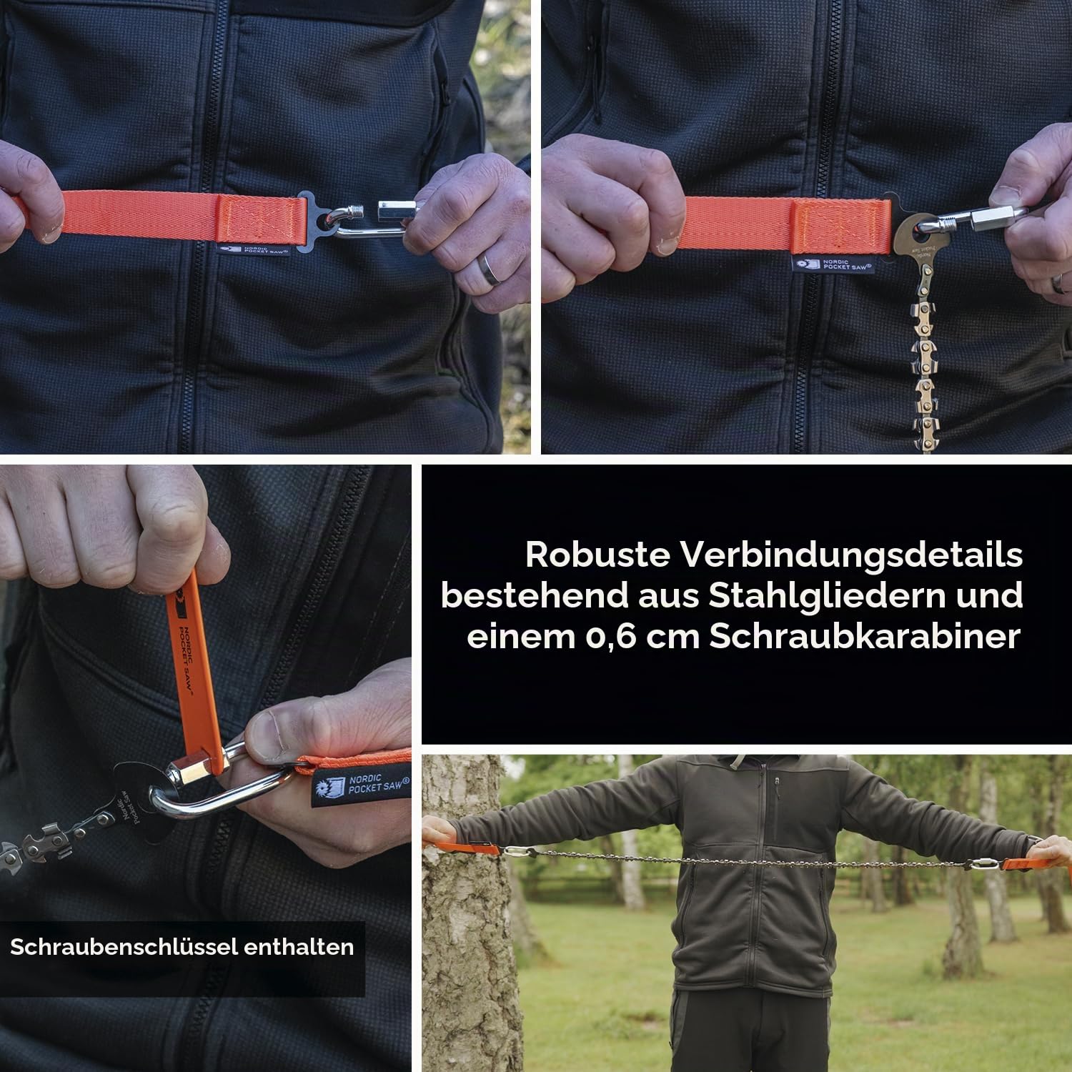 Nordic Pocket Saw Handkettensäge für hohe Äste - The Arborist V2-83 cm Doppelseitige Sägekette - 11m lange Nylonriemen & Aufbewahrungstasche - Kompakt Hochastschneider - Seilkettensäge