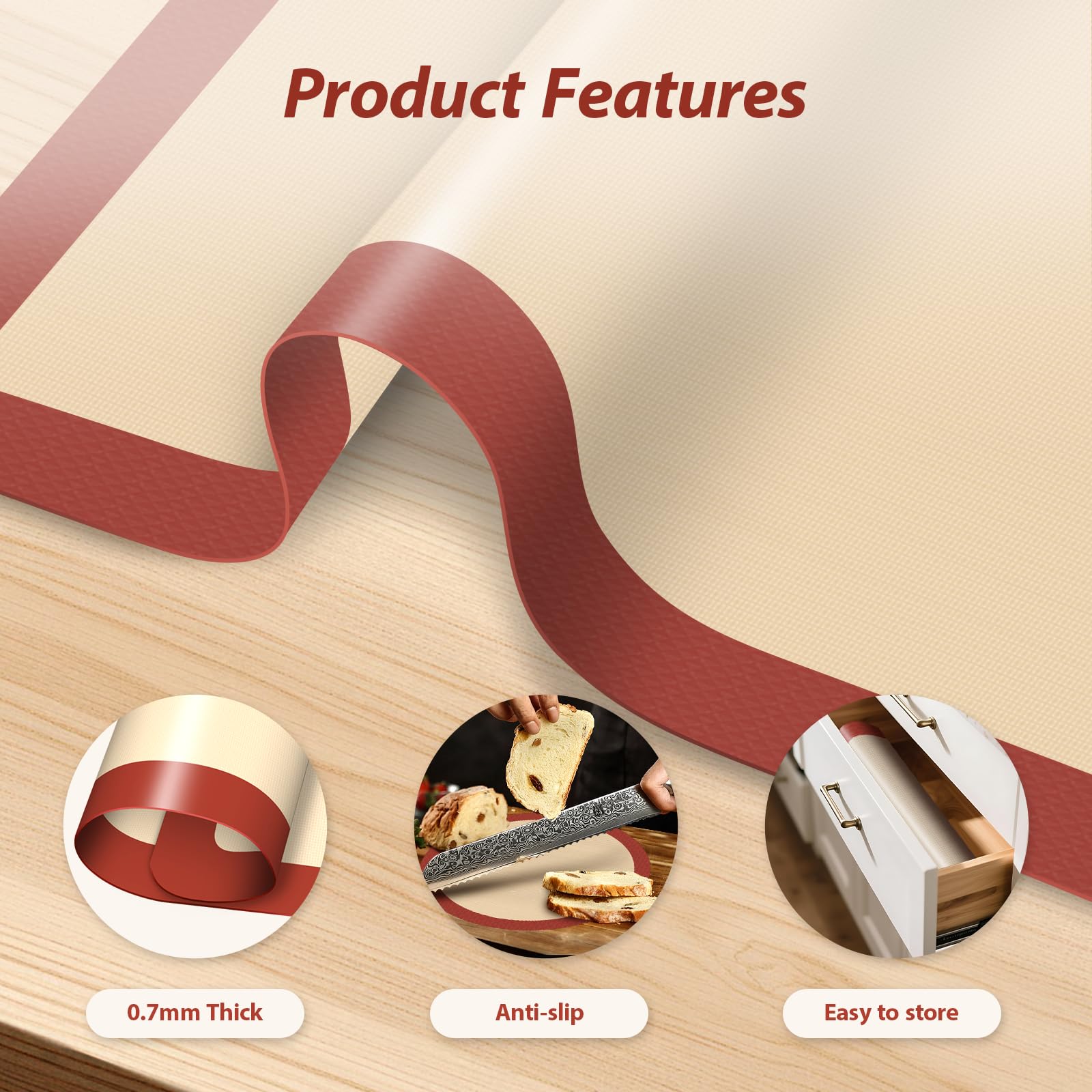 Silikon Backmatte 6er Set, Macaron Silikon Backmatte für Backbleche, Antihaft & Wiederverwendbar Silikonmatten zum Backen von Macarons, Keksen, Gebäck, Pizza