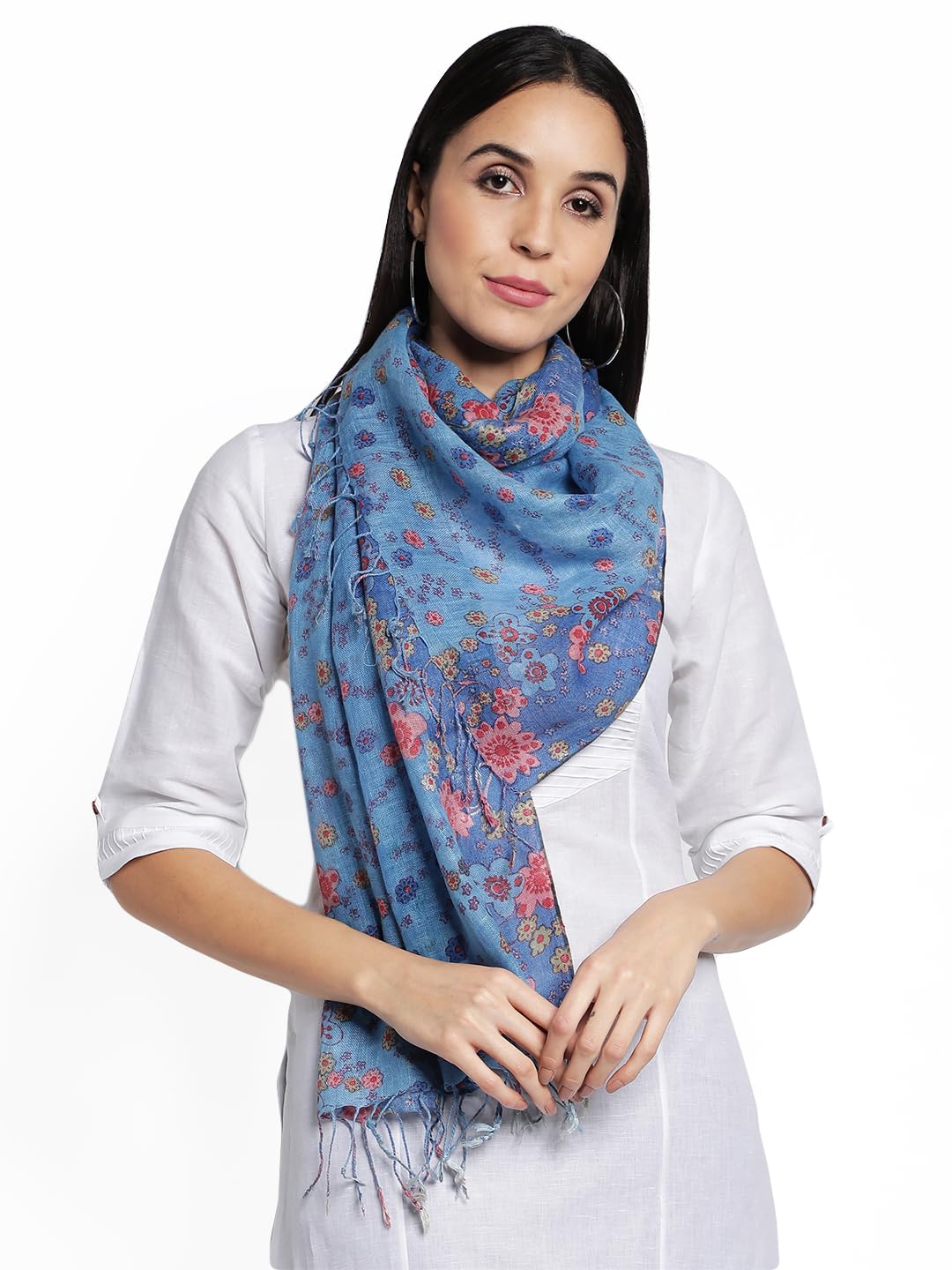 Blue Linen Floral Digital Printed Stoles (100% Linen)-image-22