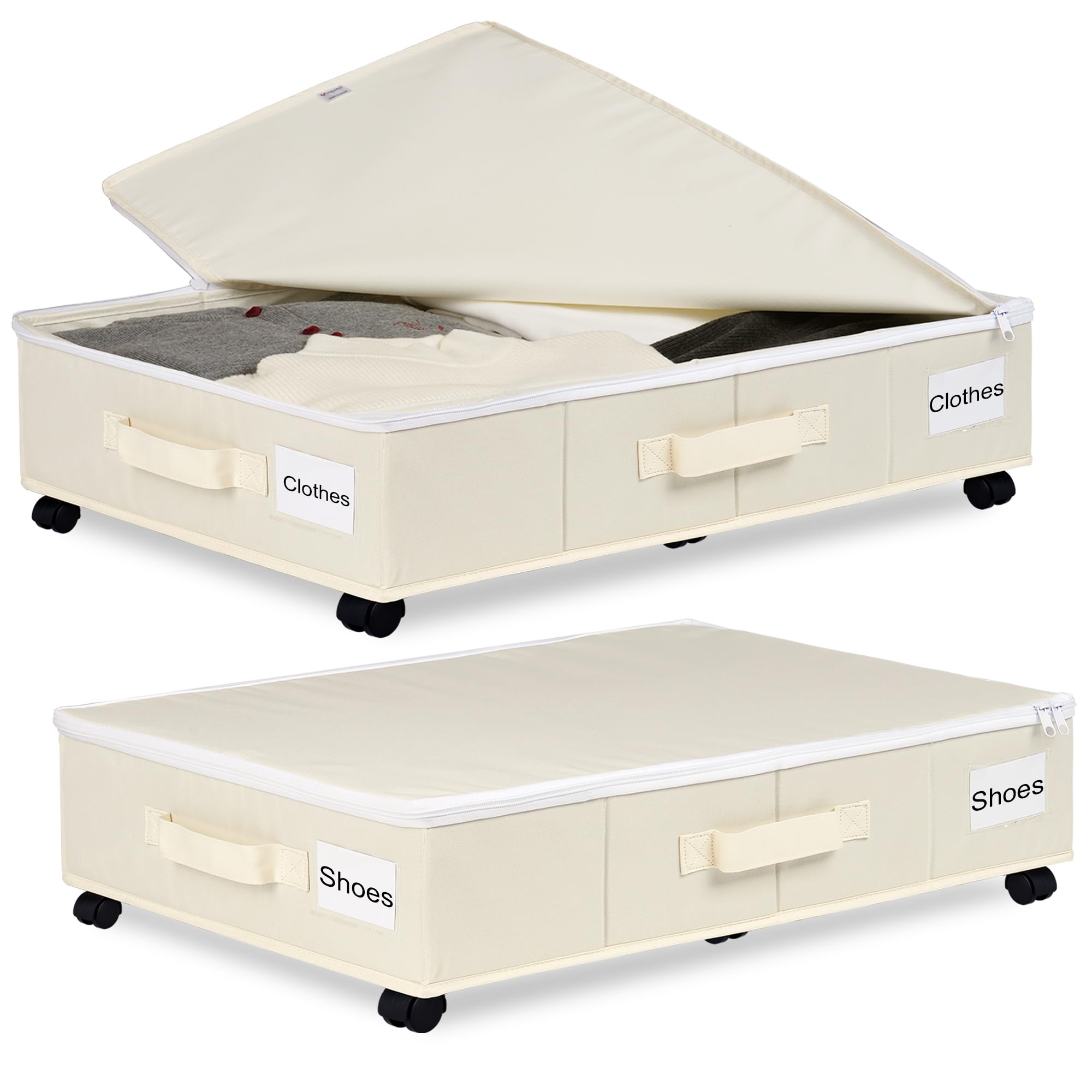 Photo 1 of Vincona Under Bed Storage with Wheels, 2 Pack, Beige